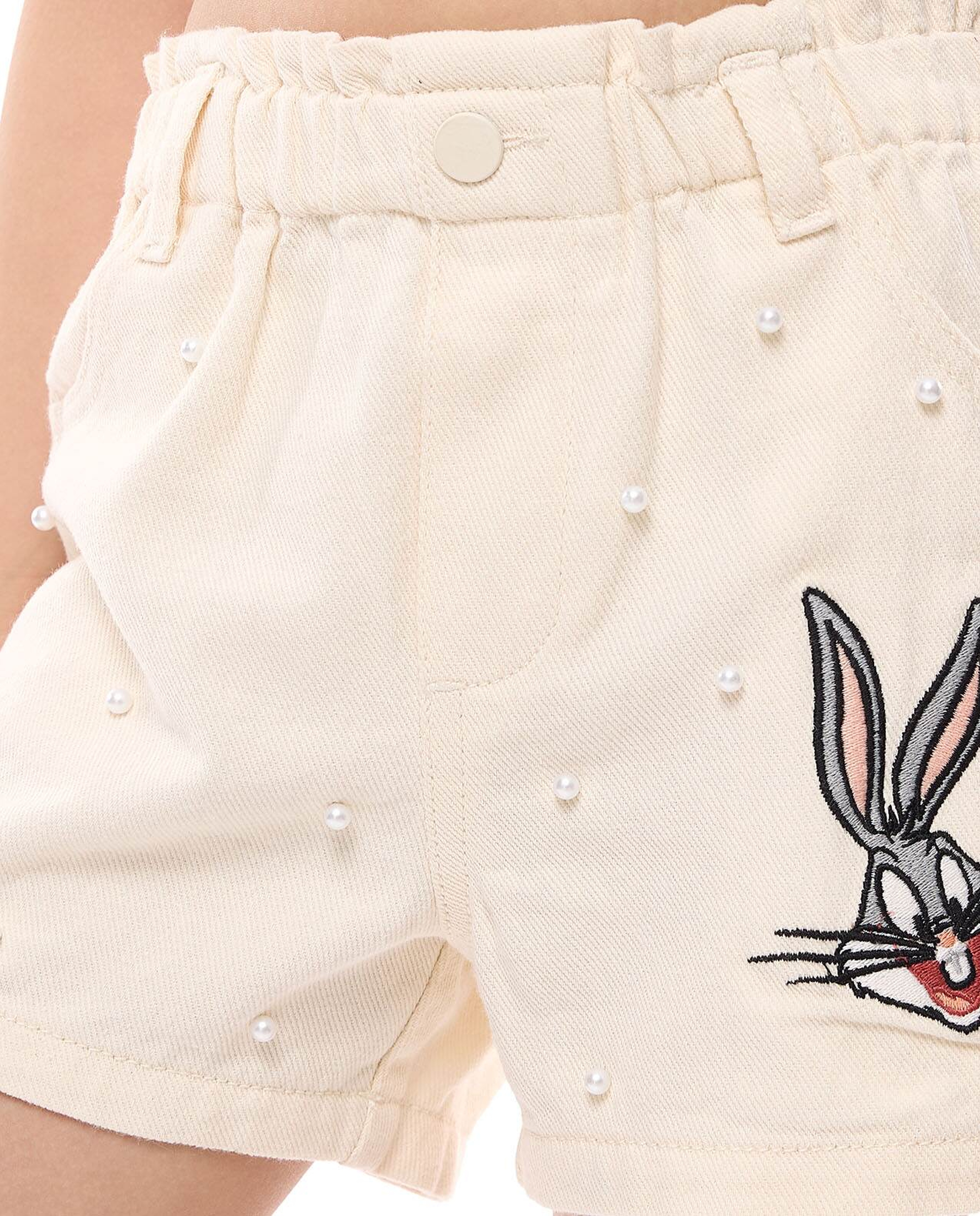 Bugs Bunny Embroidered Denim Shorts with Button Closure