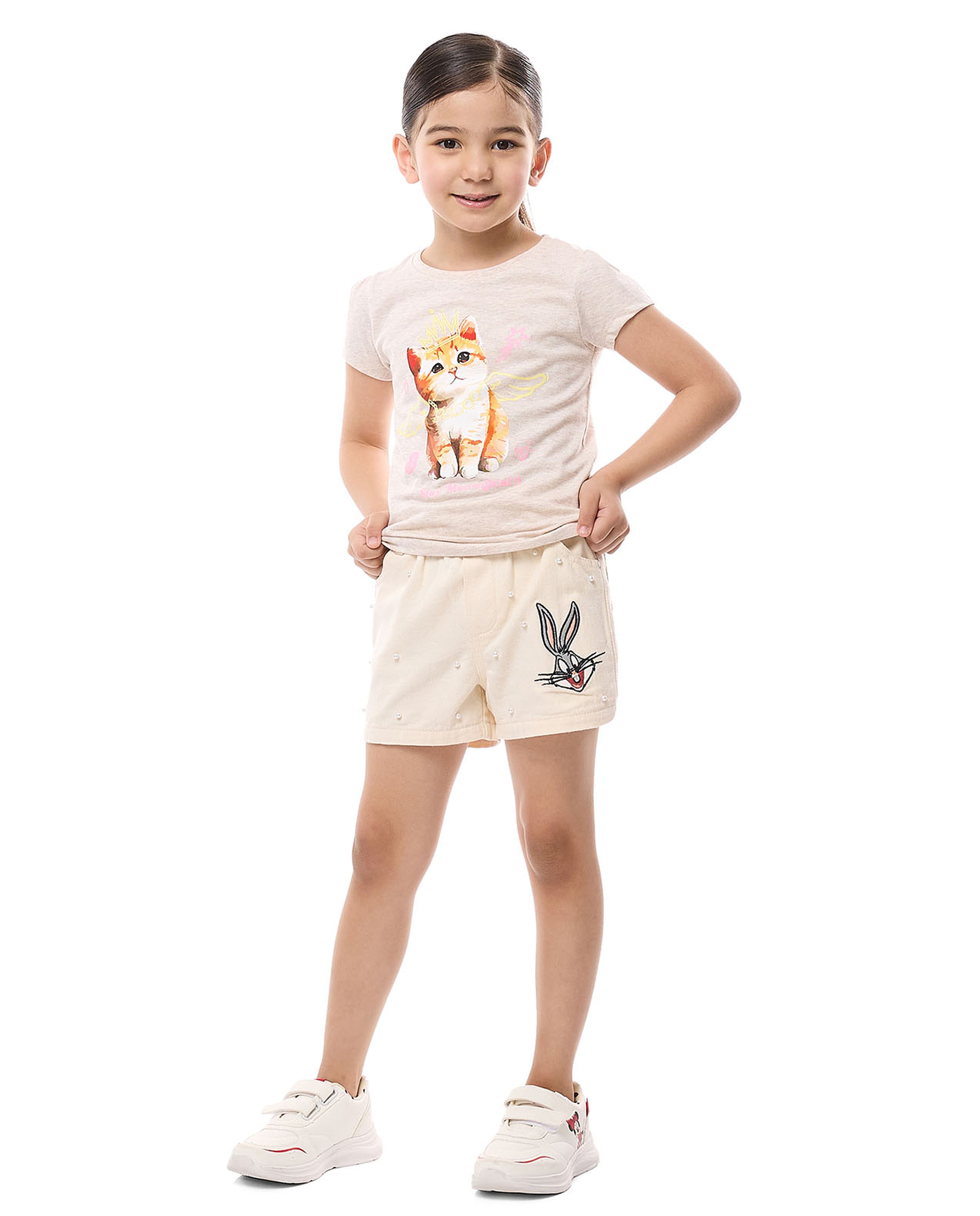 Bugs Bunny Embroidered Denim Shorts with Button Closure