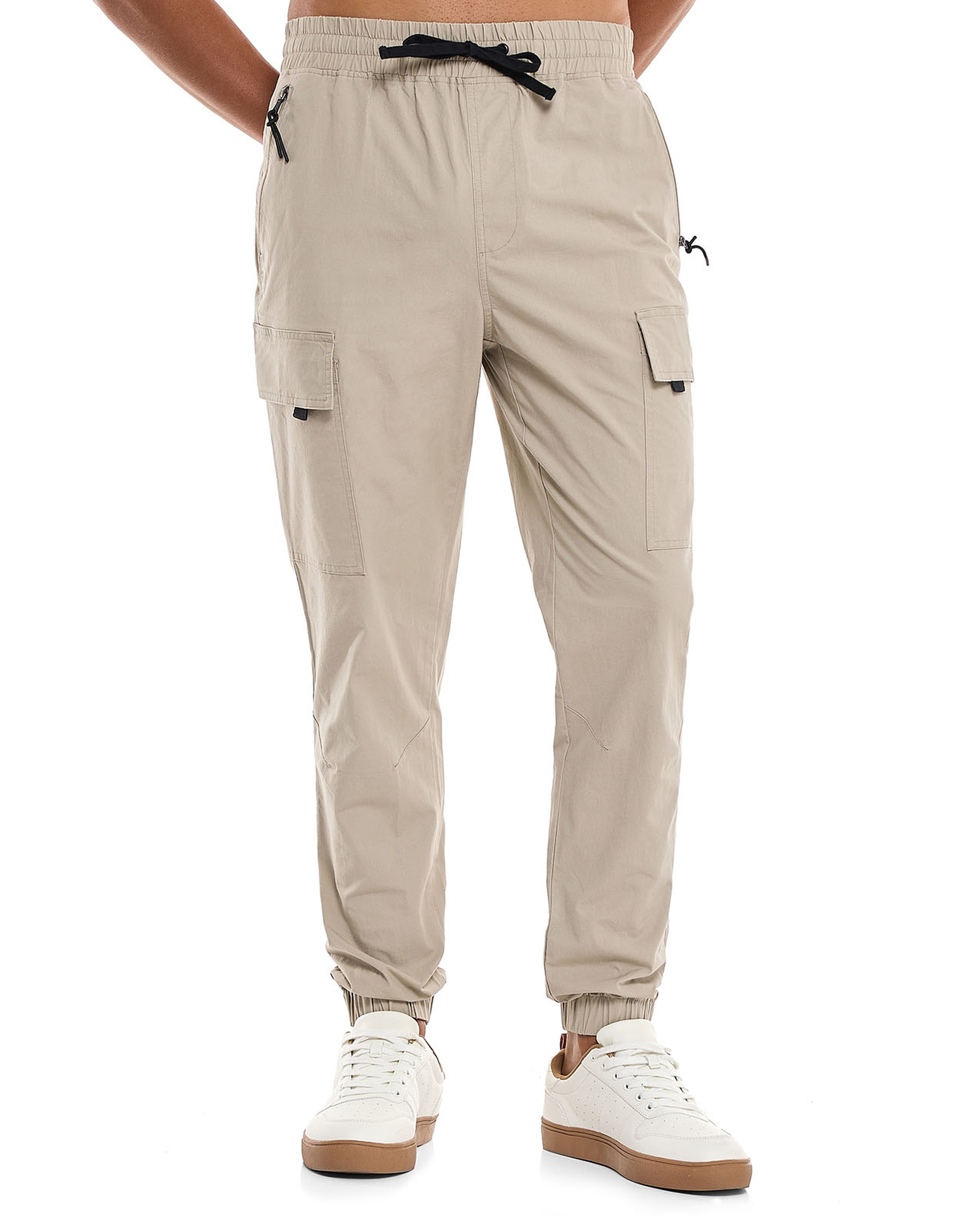 Solid Cargo Jogger Pants with Drawstring Closure