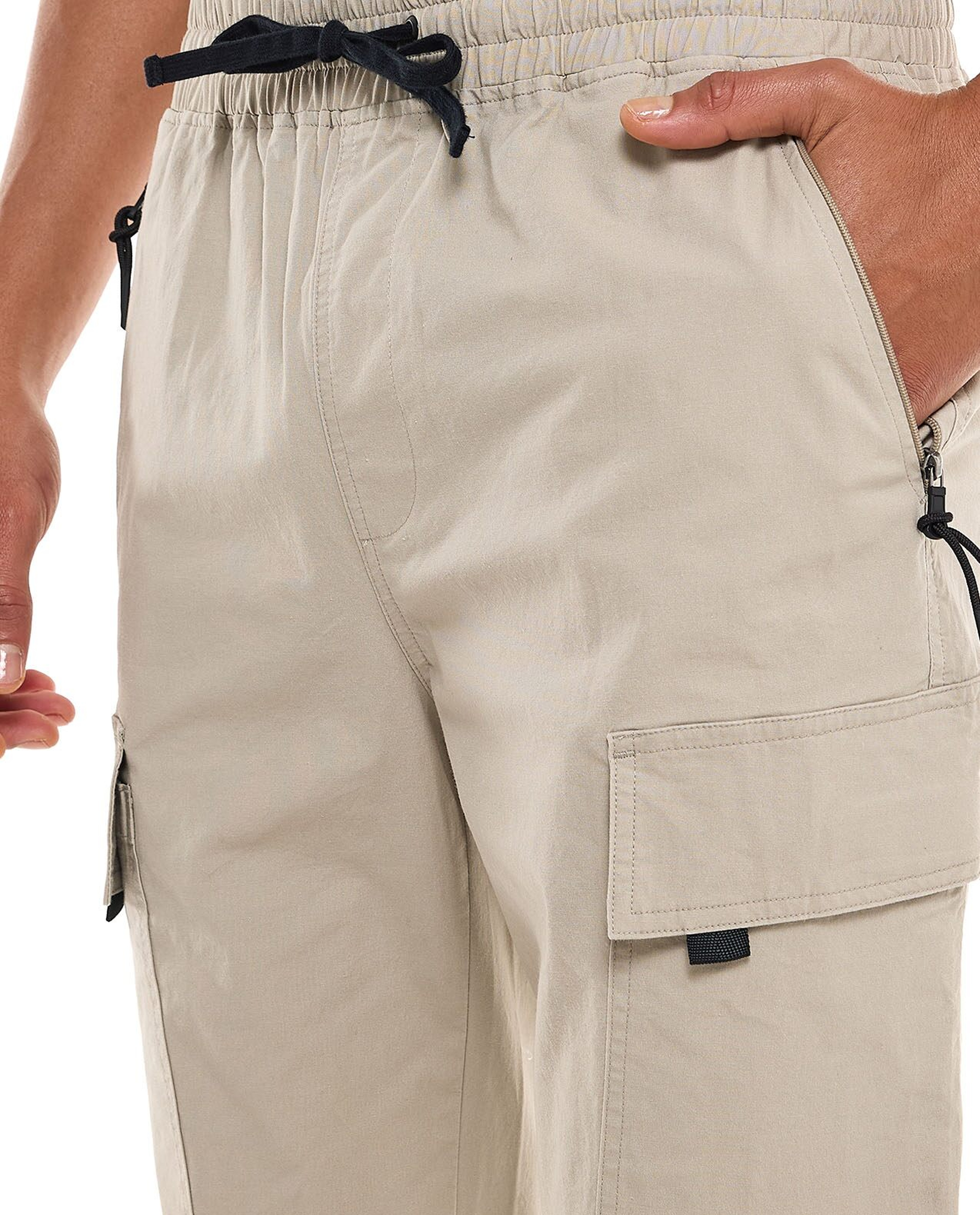 Solid Cargo Jogger Pants with Drawstring Closure