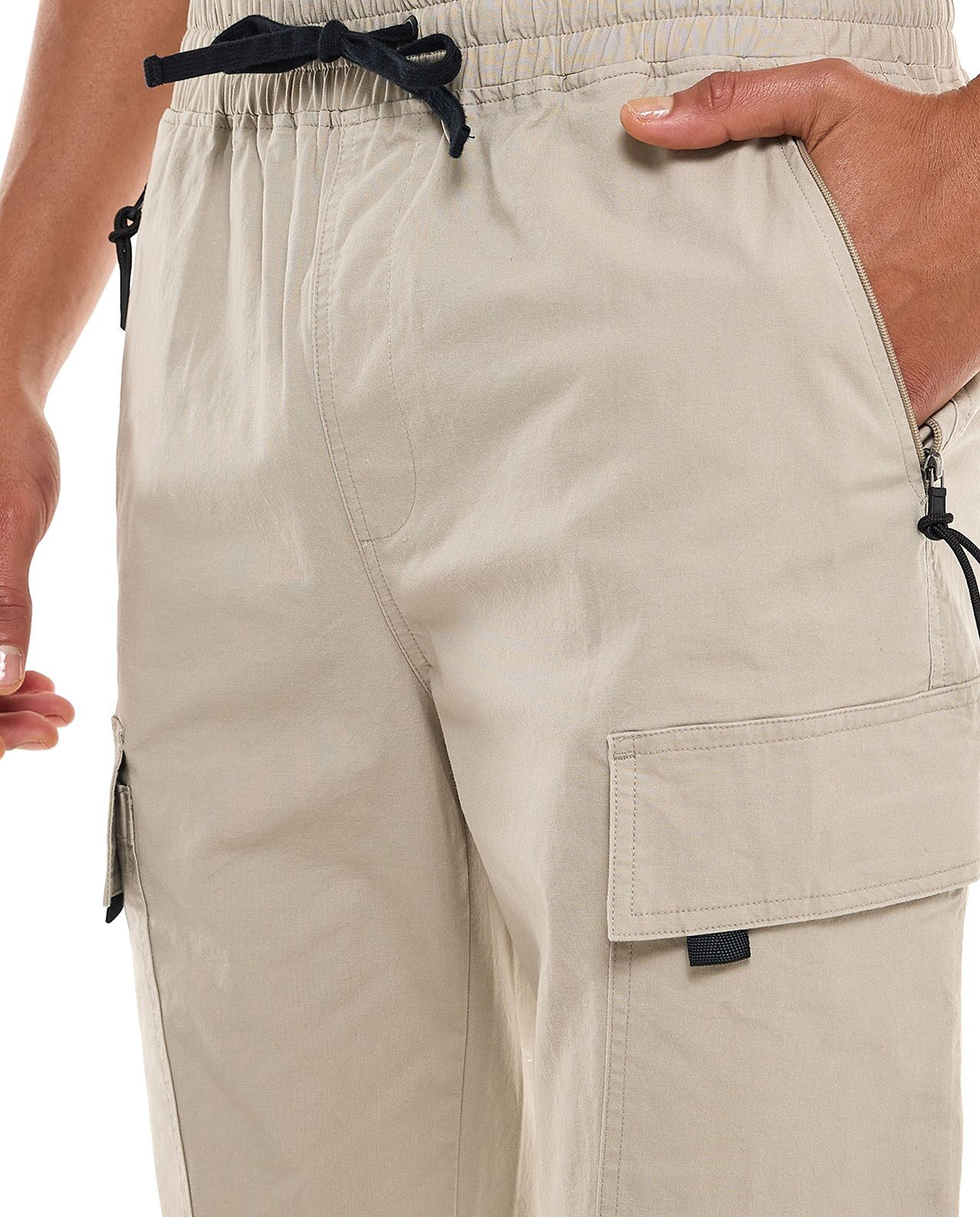 Solid Cargo Jogger Pants with Drawstring Closure