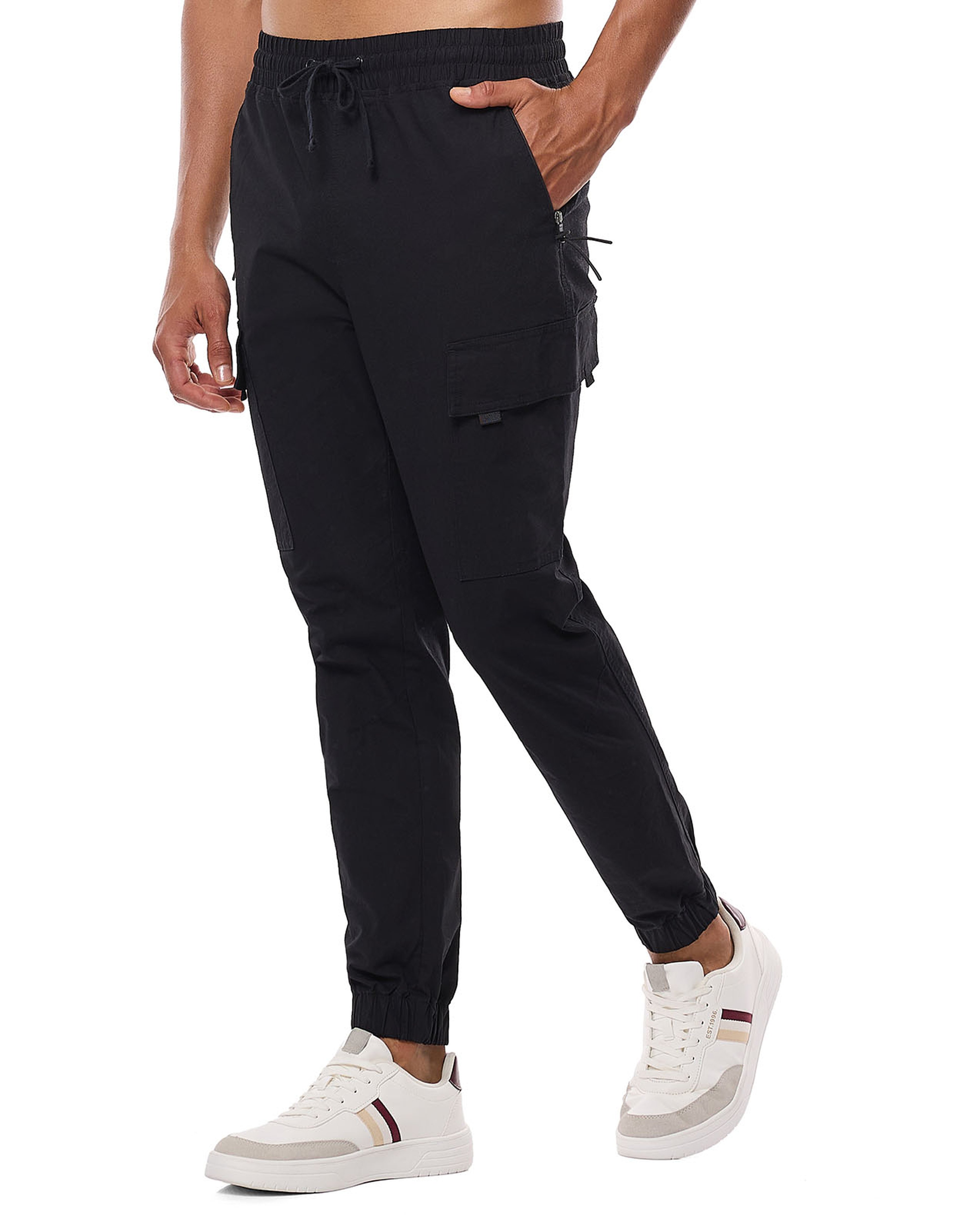 Solid Cargo Jogger Pants with Drawstring Closure