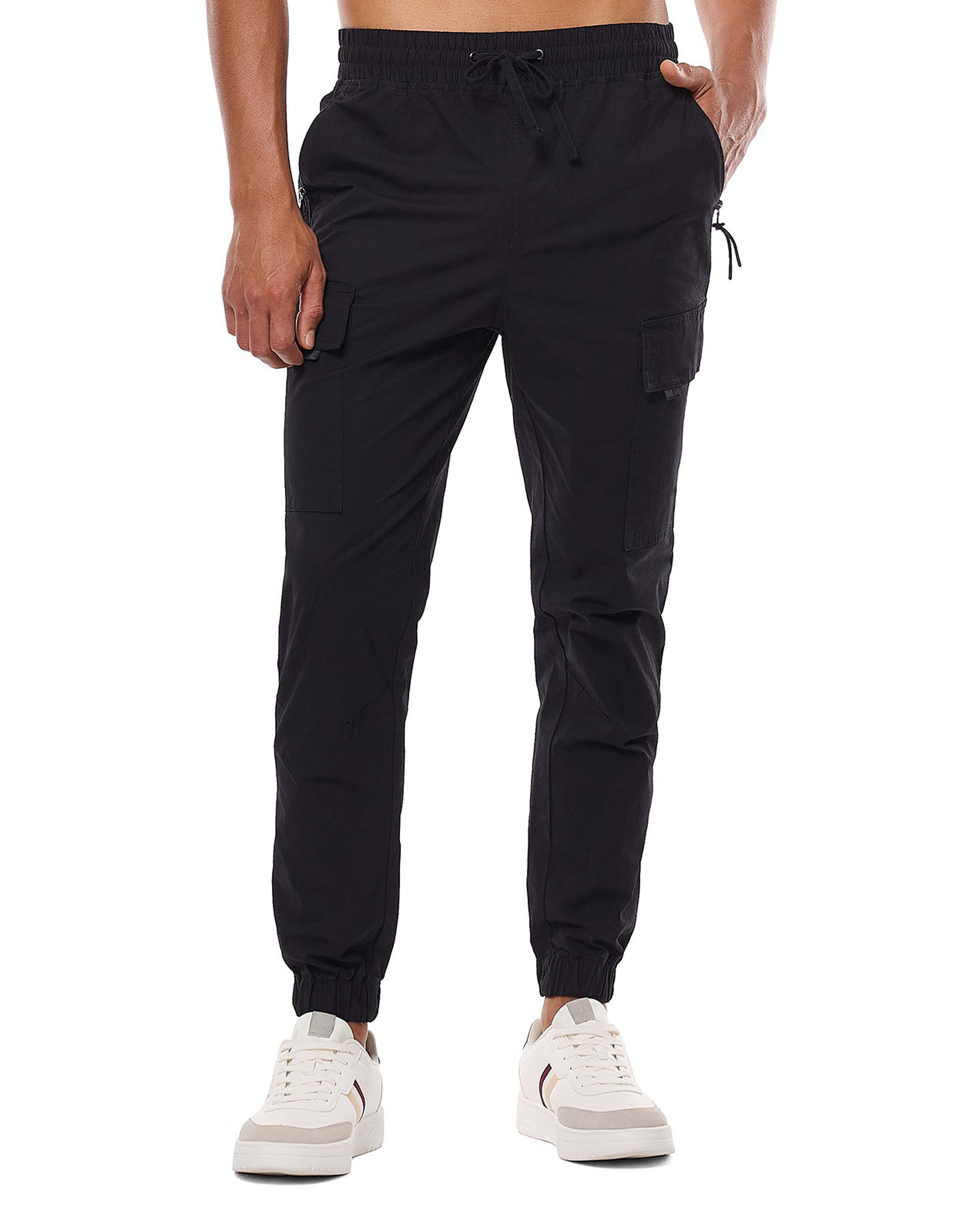 Solid Cargo Jogger Pants with Drawstring Closure