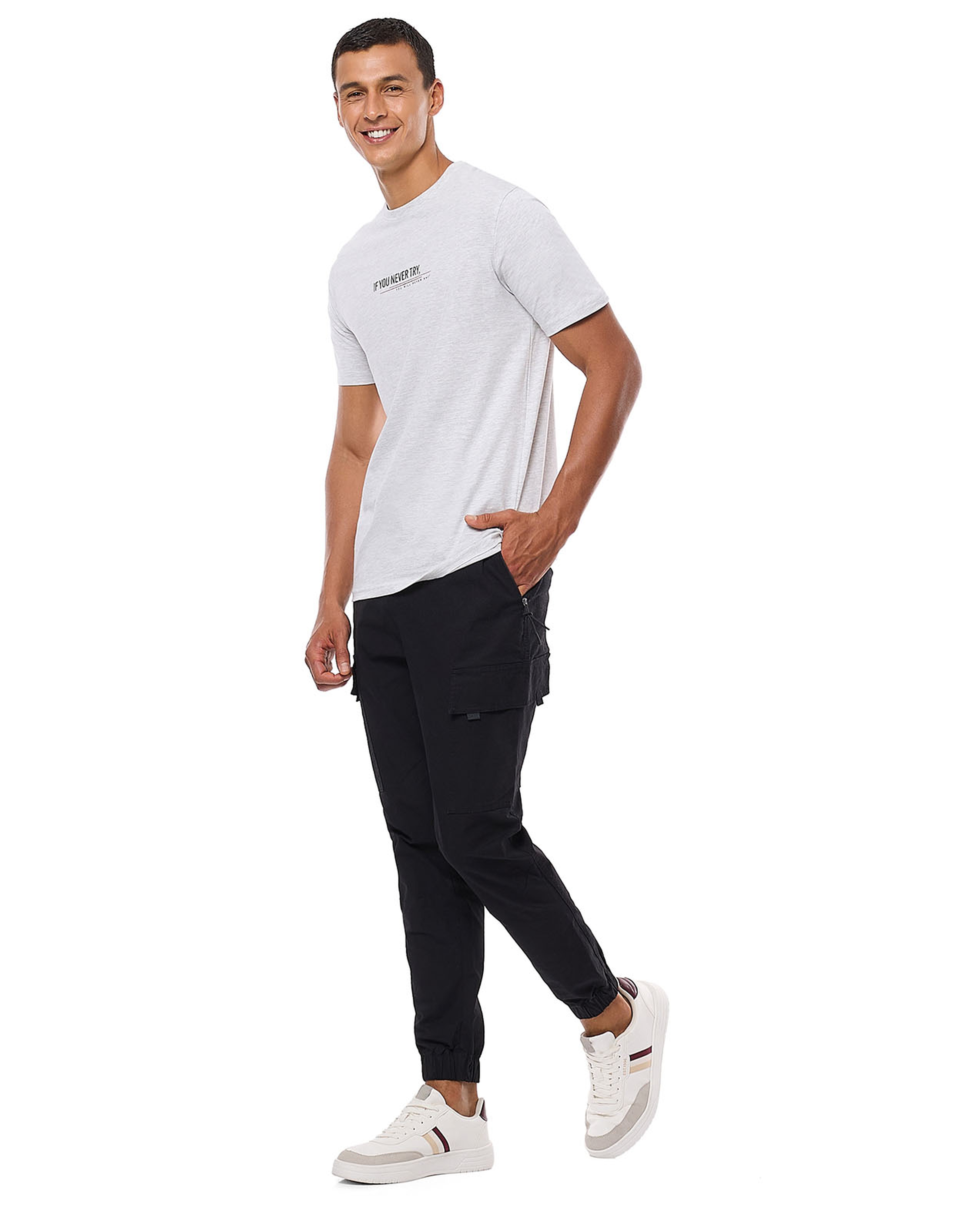 Solid Cargo Jogger Pants with Drawstring Closure