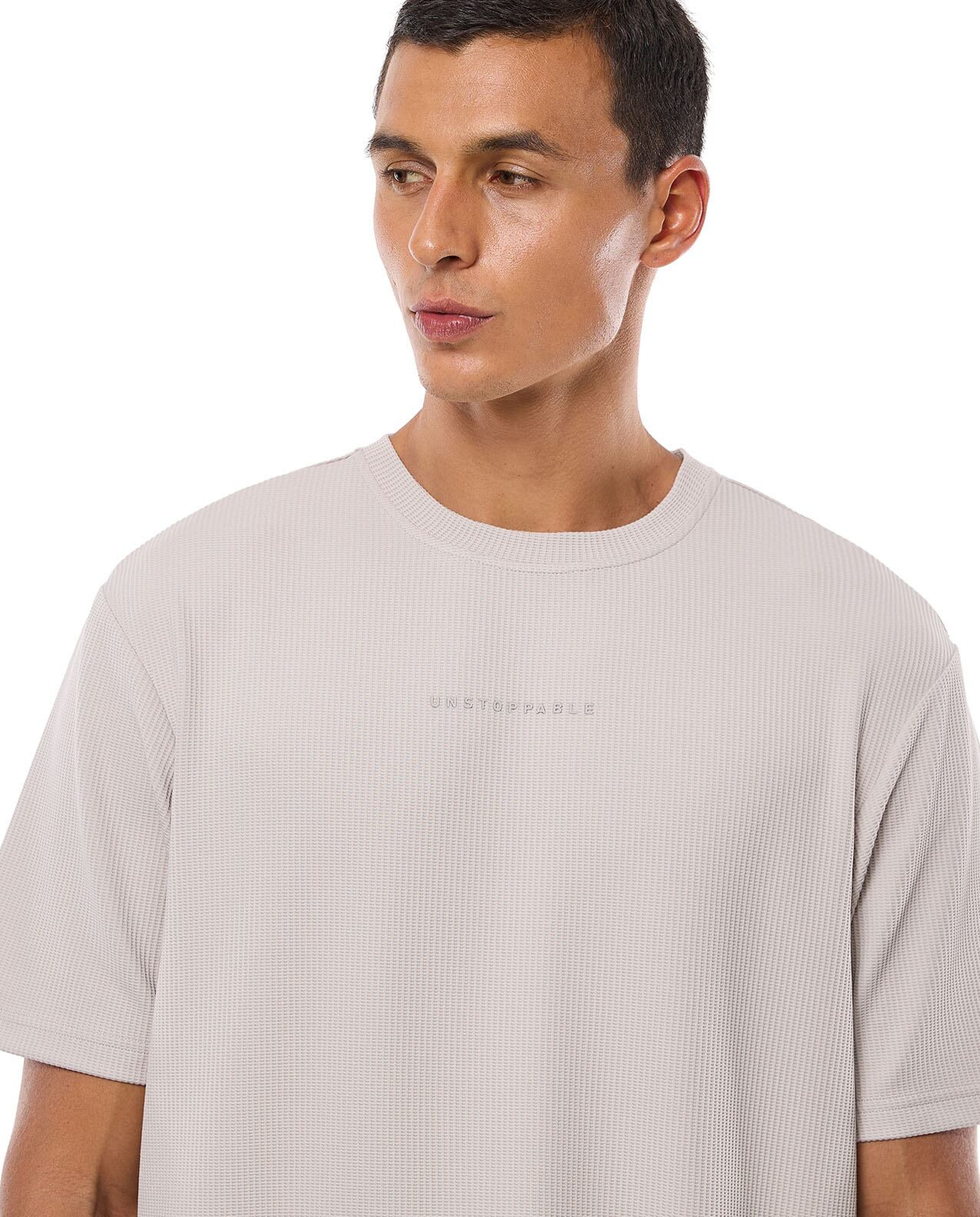 Waffle Textured T-Shirt with Crew Neck and Short Sleeves
