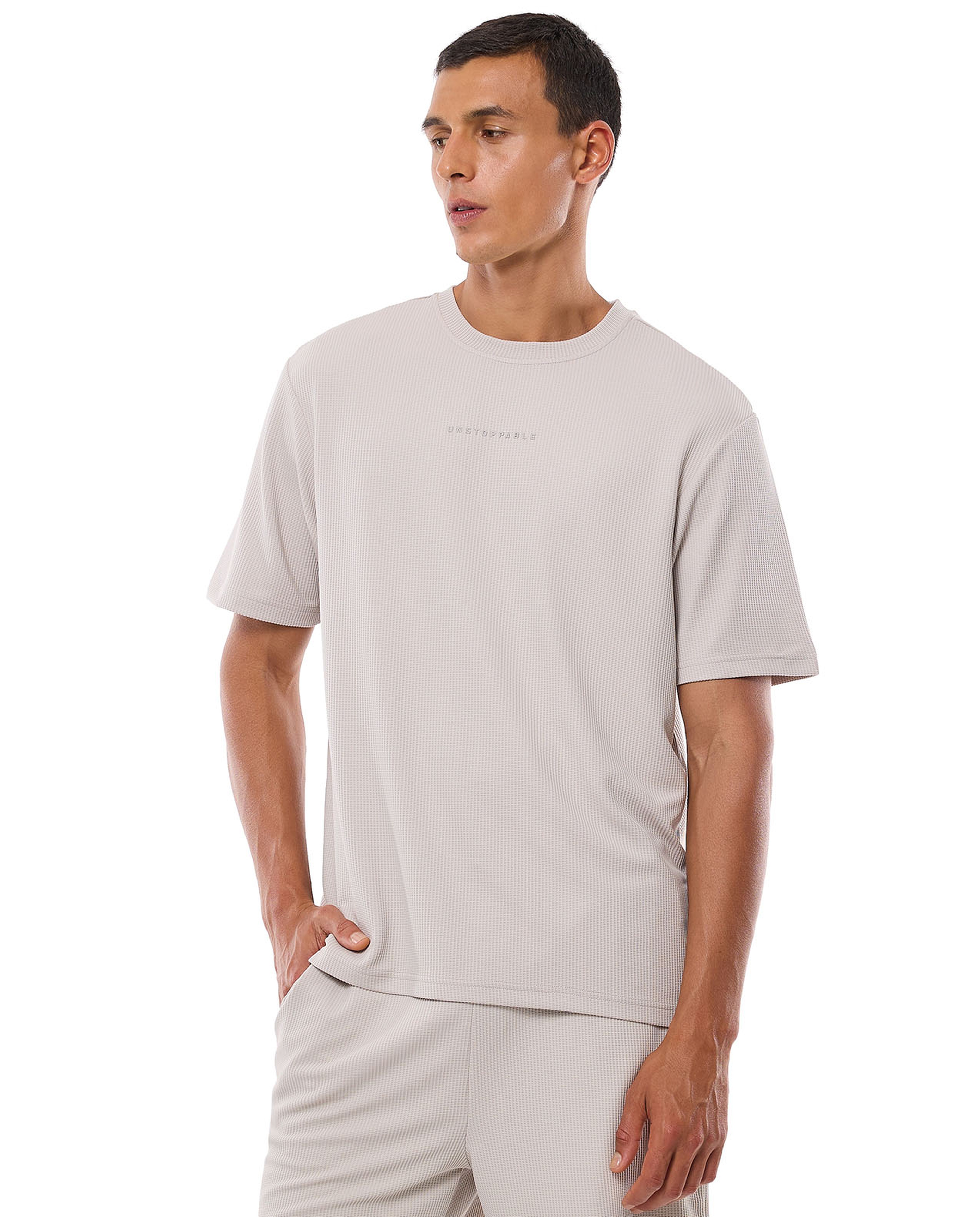 Waffle Textured T-Shirt with Crew Neck and Short Sleeves