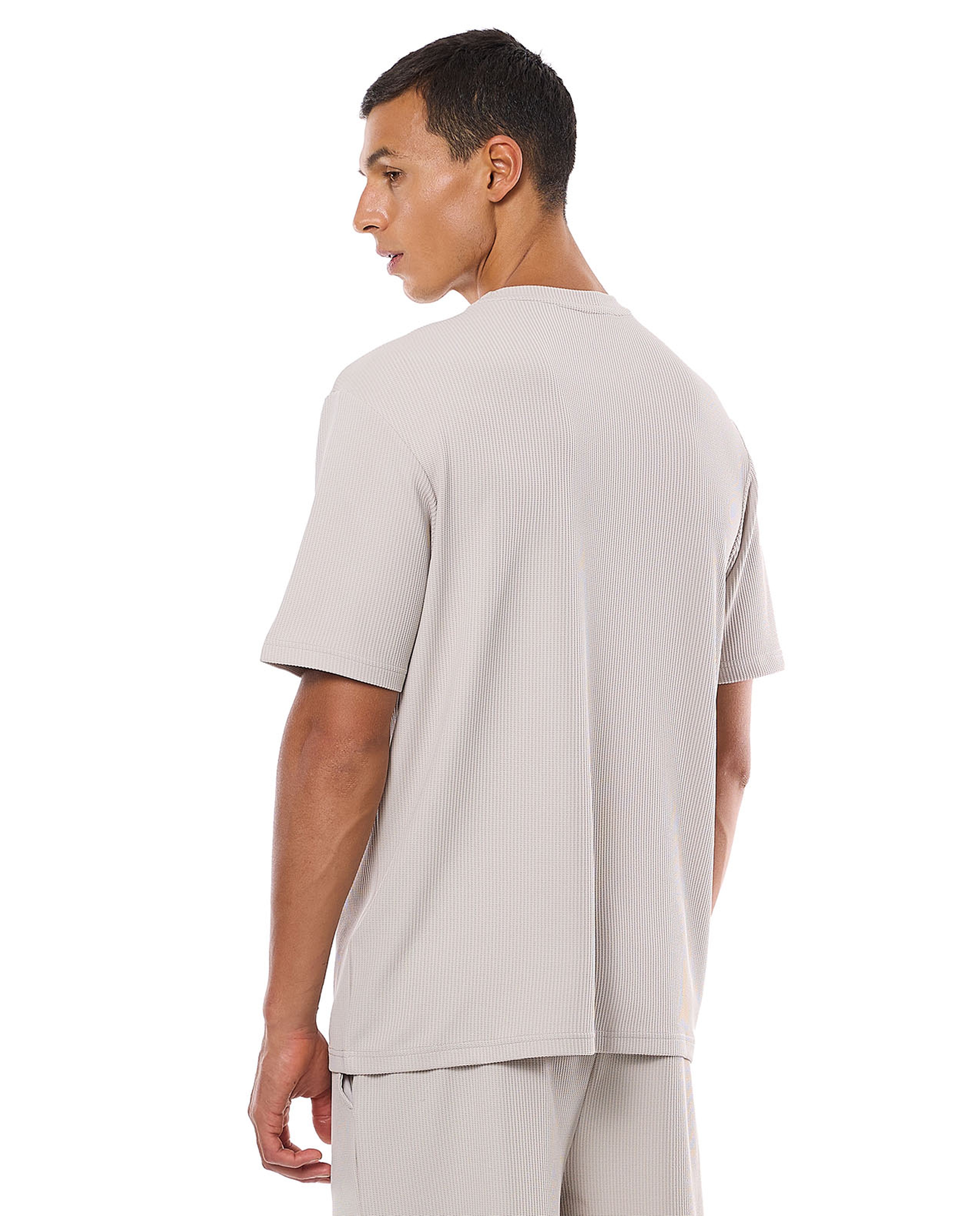 Waffle Textured T-Shirt with Crew Neck and Short Sleeves