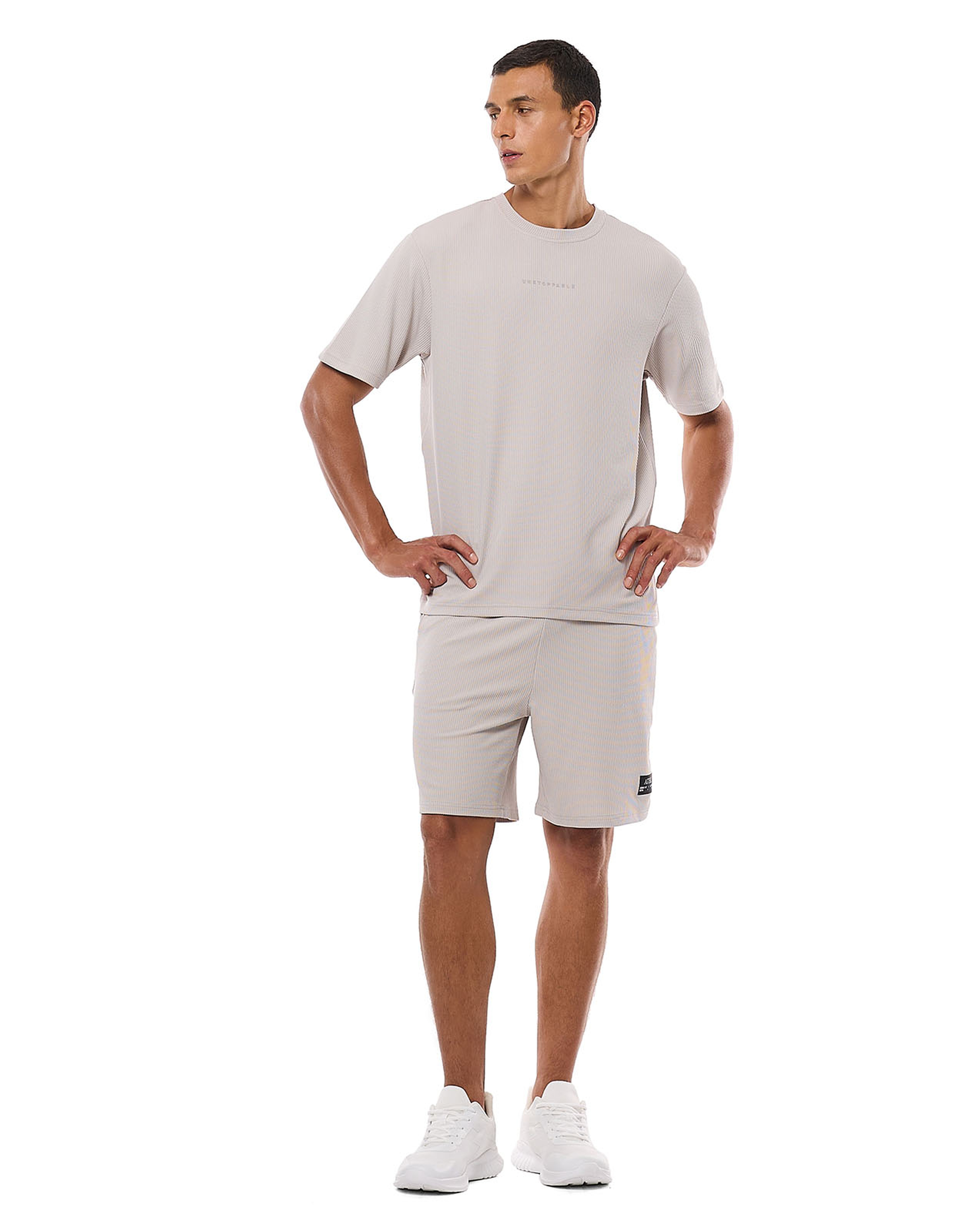 Waffle Textured T-Shirt with Crew Neck and Short Sleeves