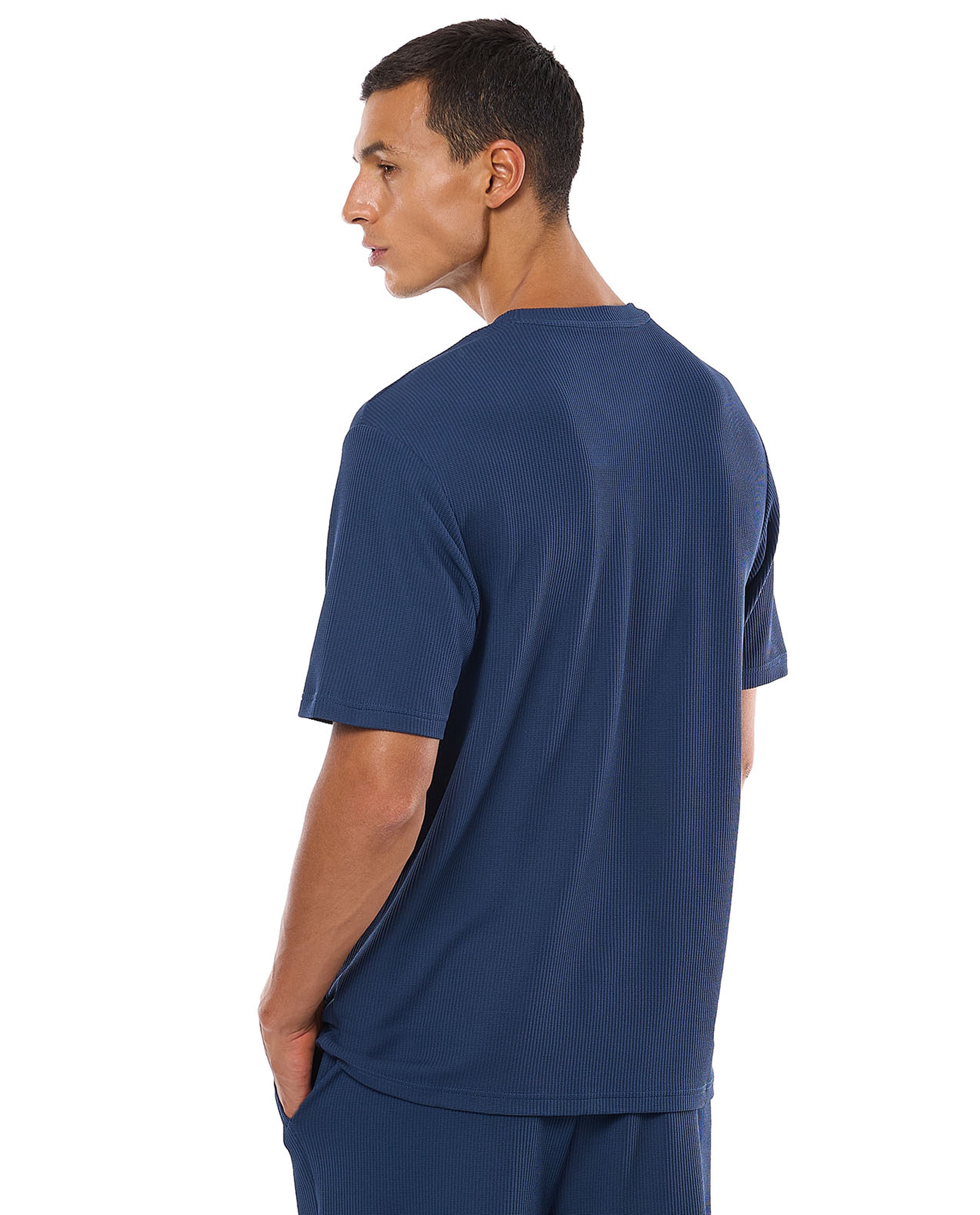 Waffle Textured T-Shirt with Crew Neck and Short Sleeves