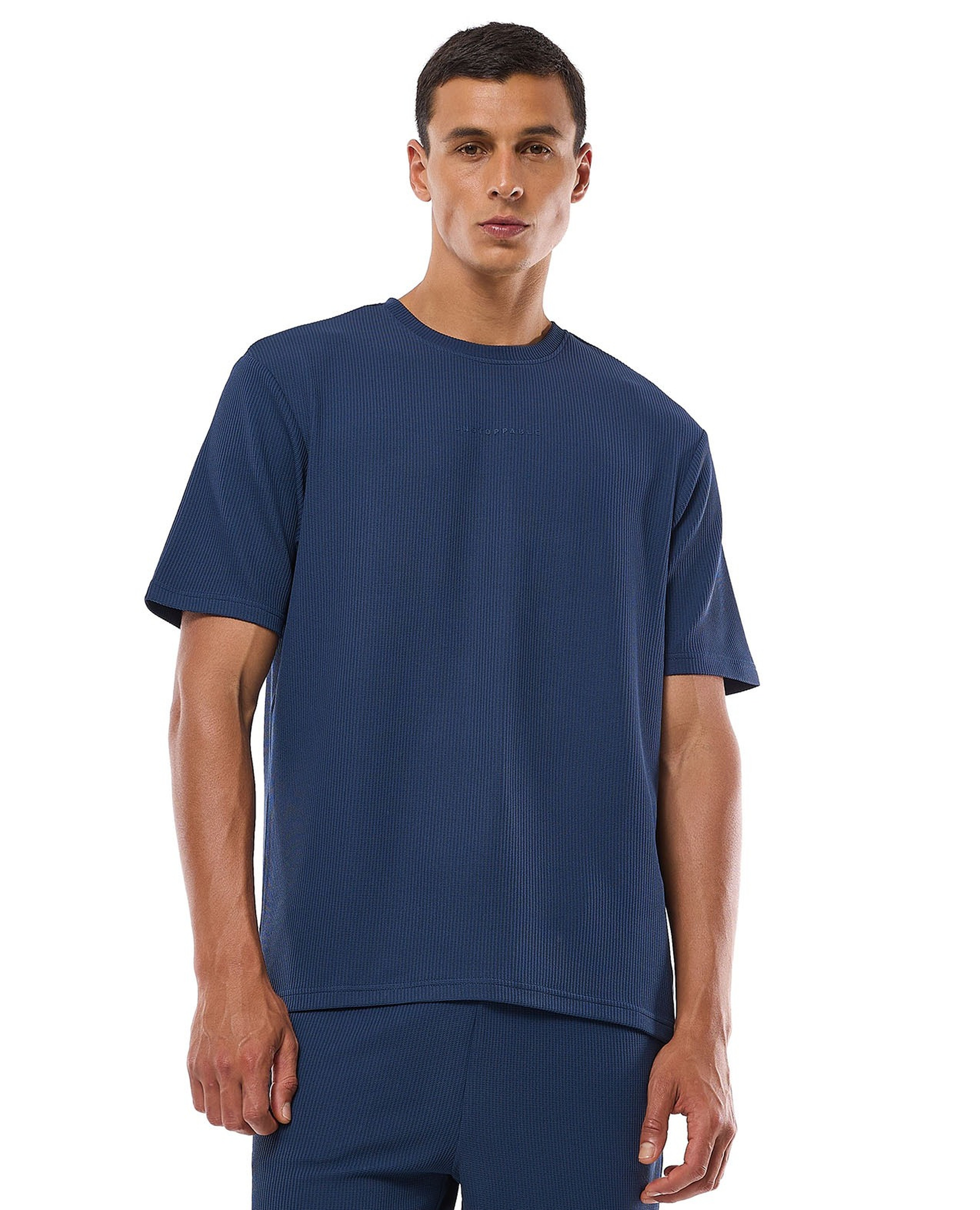 تيشيرت وافل بأكمام قصيرة ورقبة مستديرة