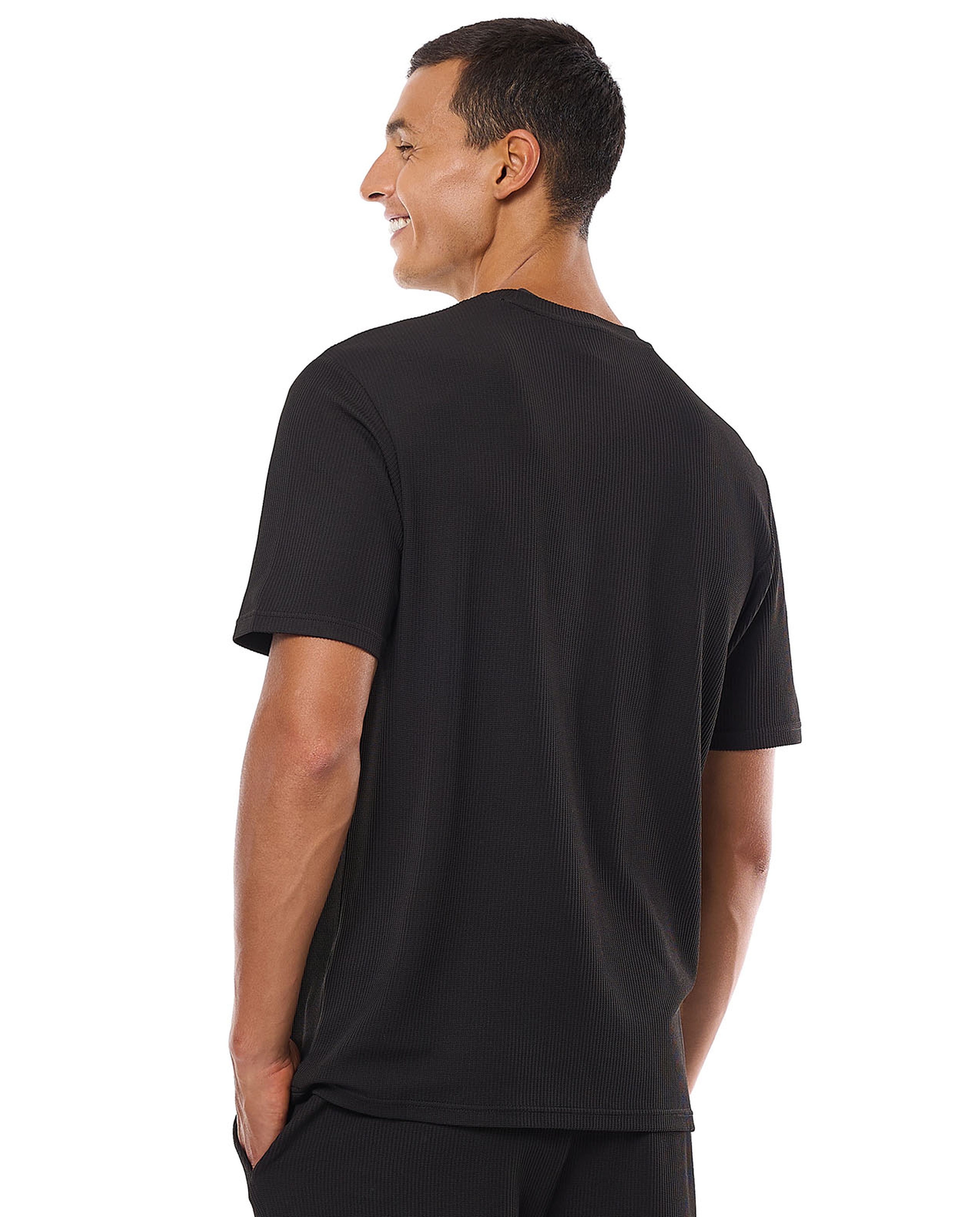 Waffle Textured T-Shirt with Crew Neck and Short Sleeves