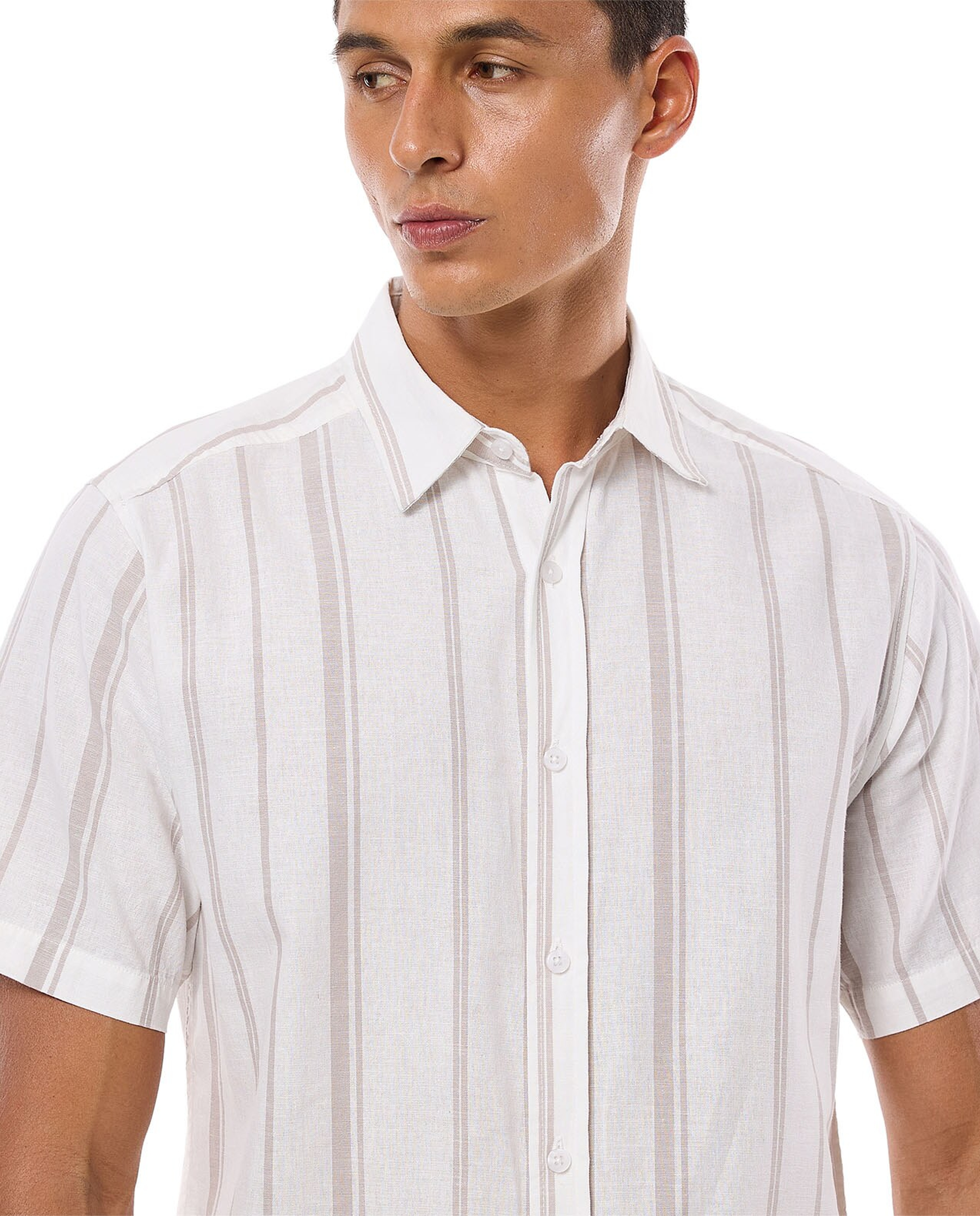 Striped Shirt with Classic Collar and Short Sleeves