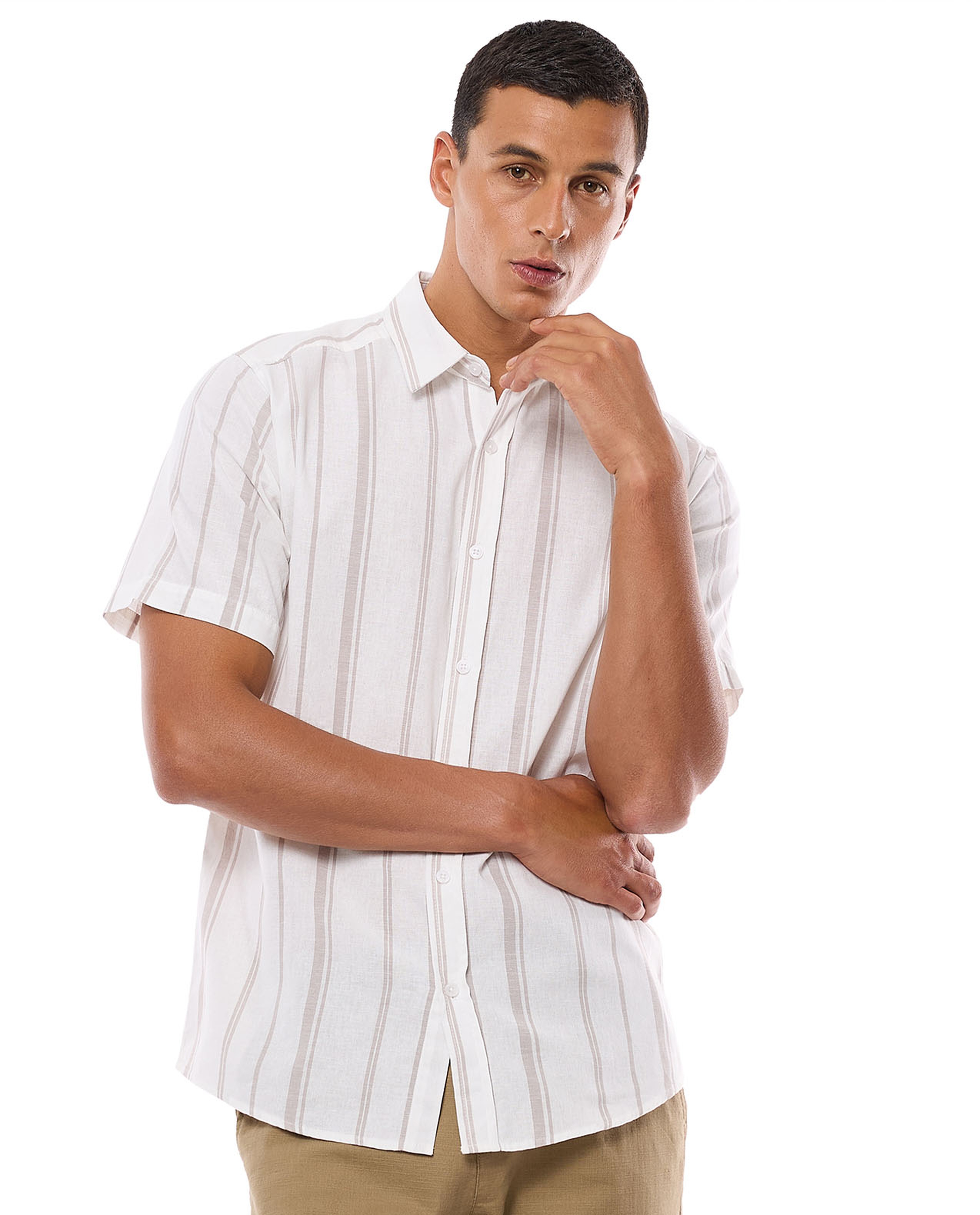 Striped Shirt with Classic Collar and Short Sleeves