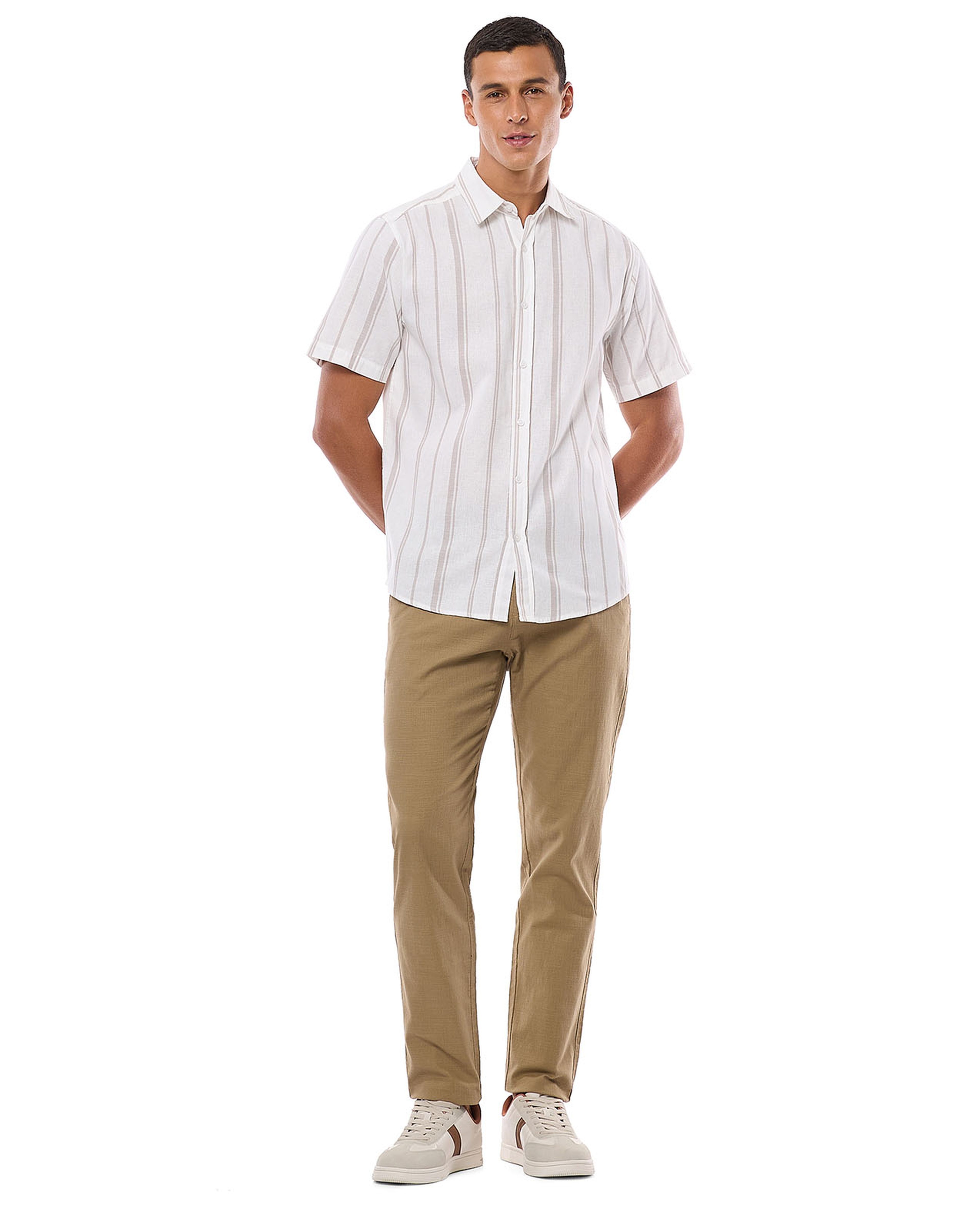 Striped Shirt with Classic Collar and Short Sleeves