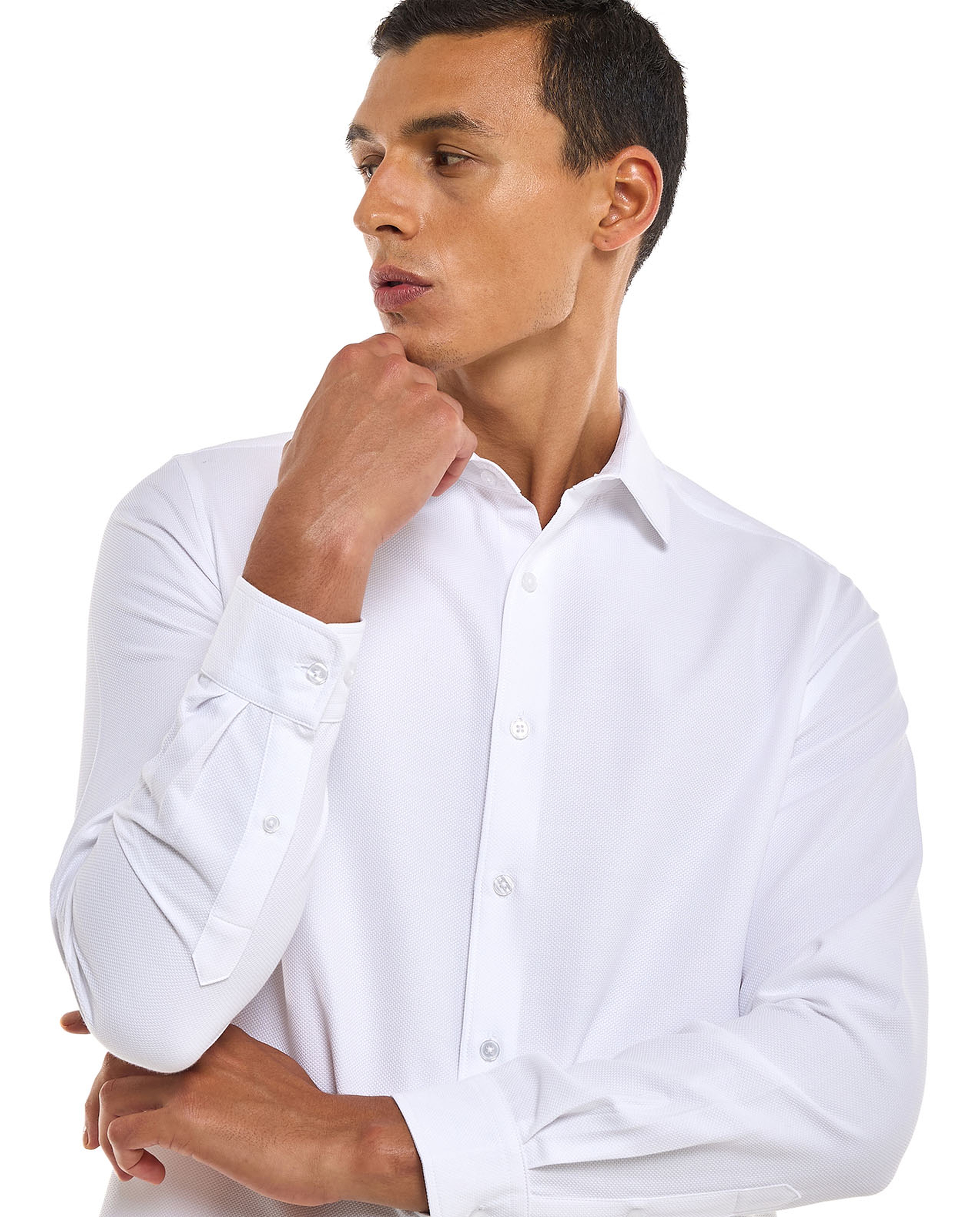 Textured Shirt with Classic Collar and Long Sleeves