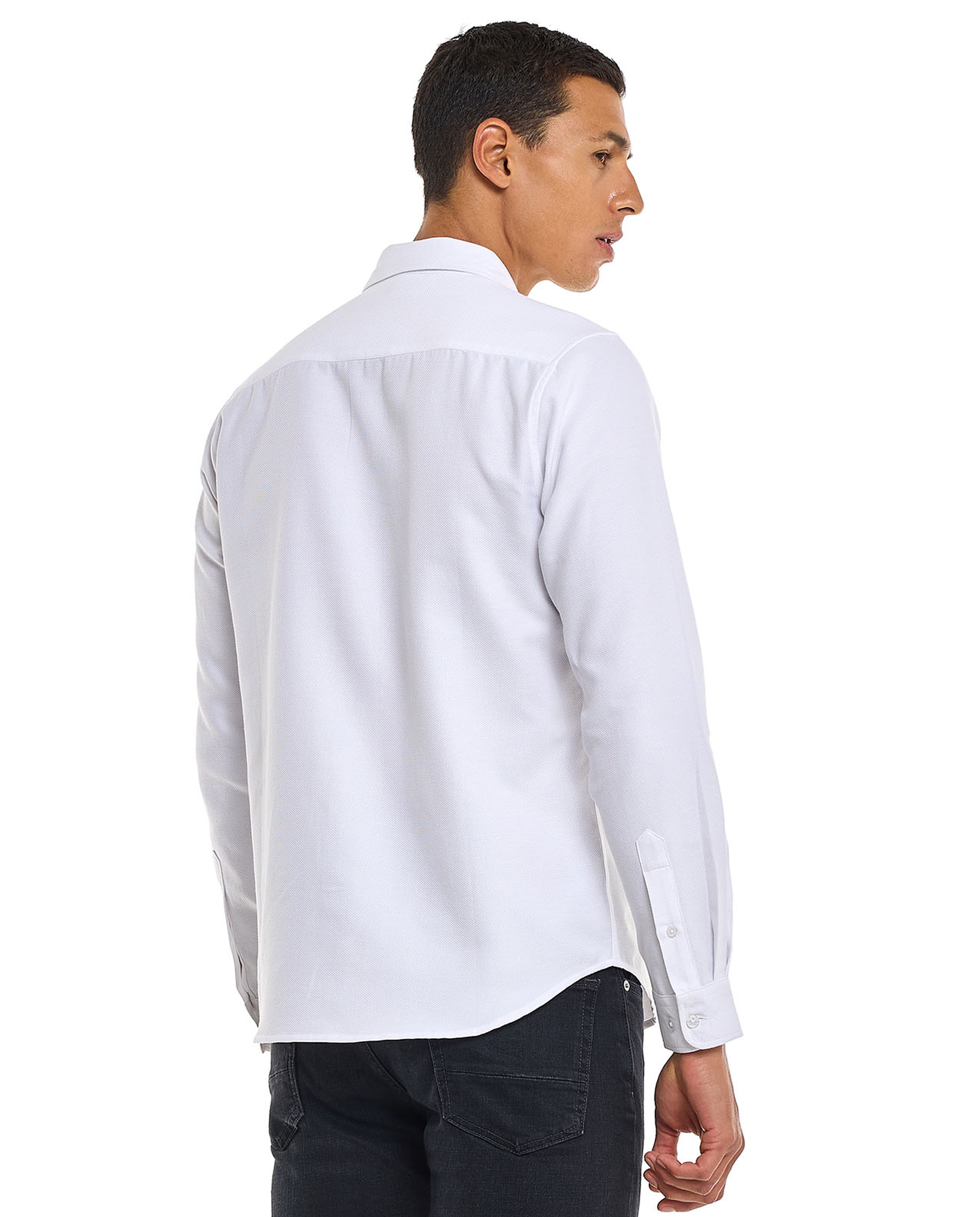 Textured Shirt with Classic Collar and Long Sleeves