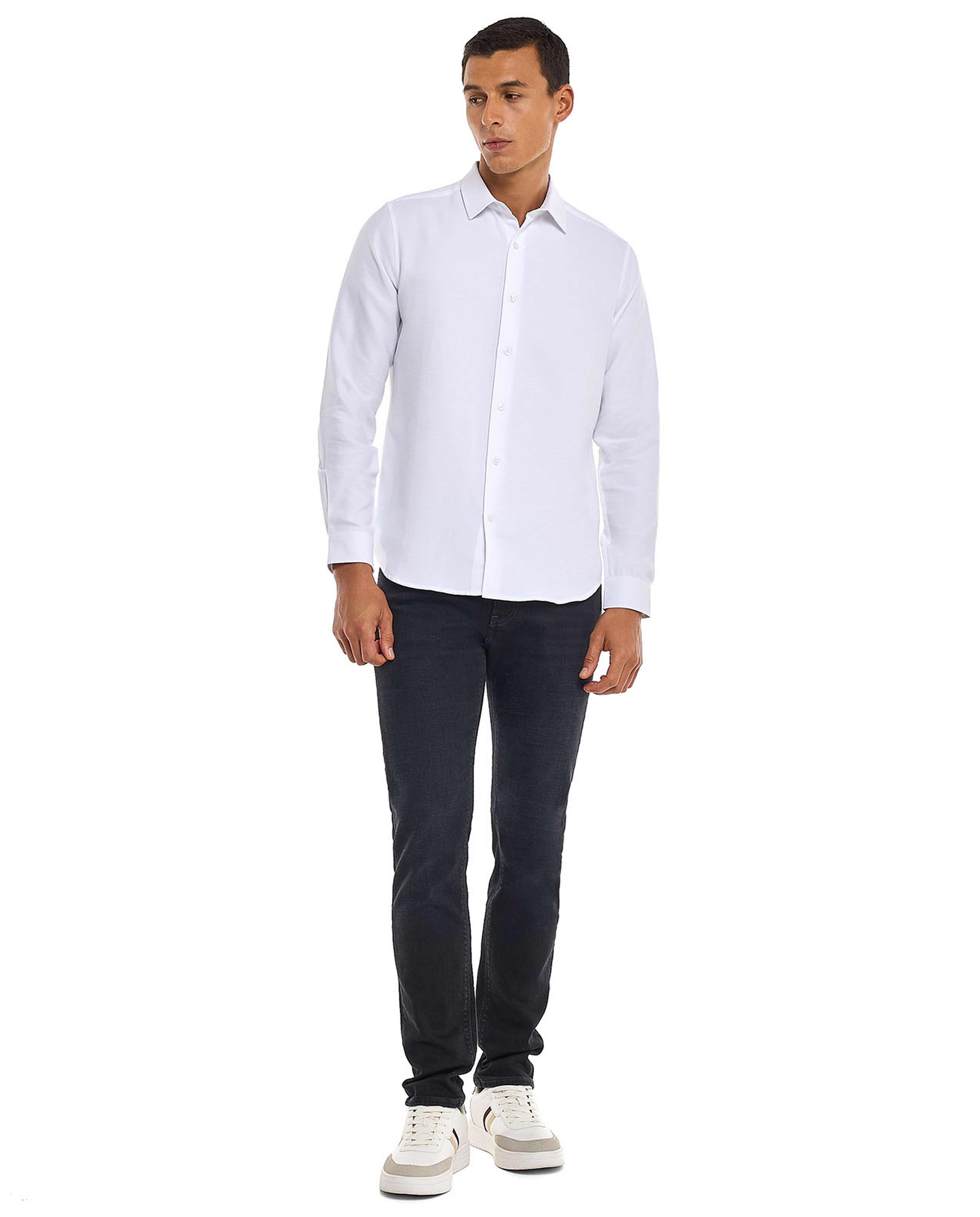 Textured Shirt with Classic Collar and Long Sleeves