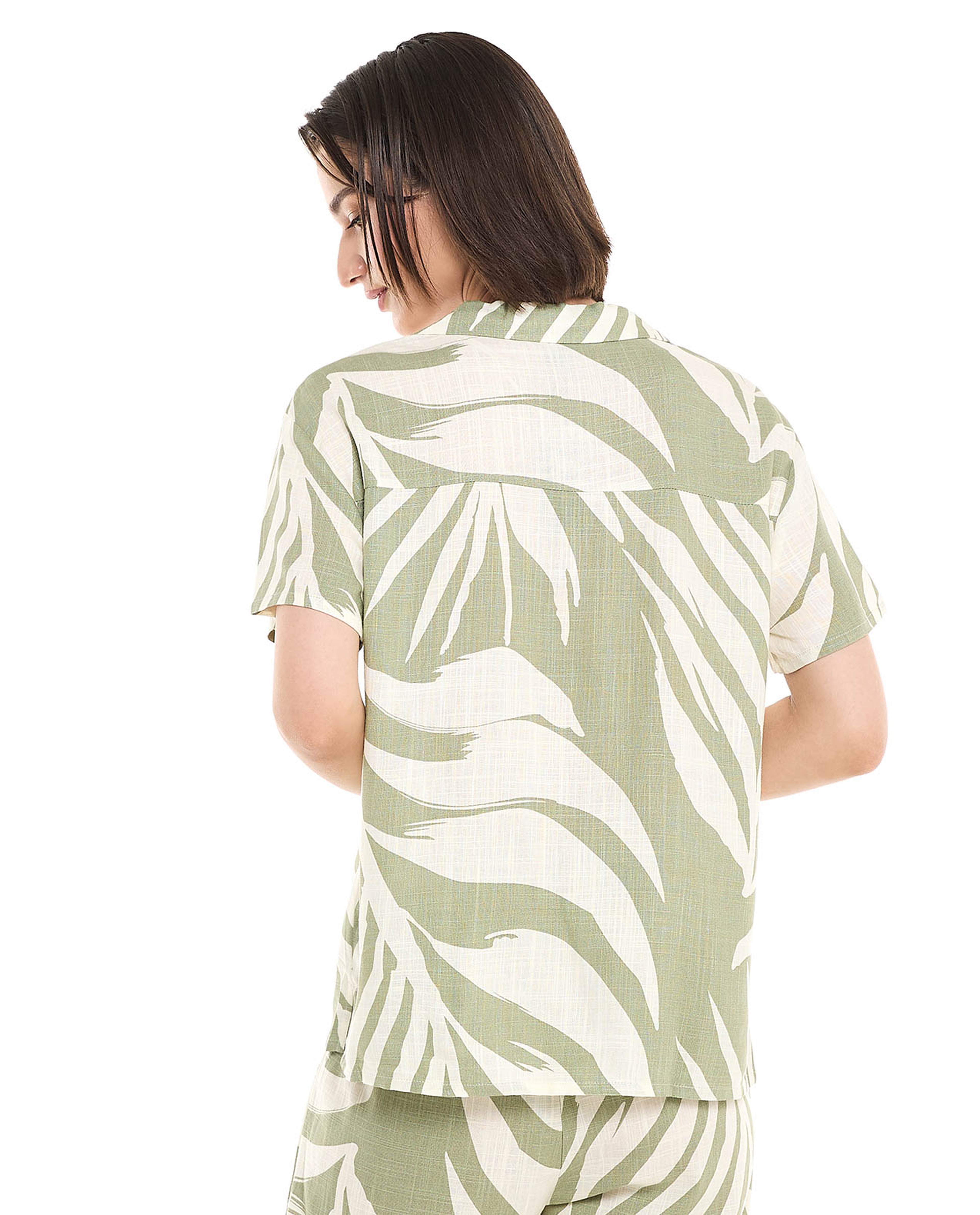 Patterned Shirt with Revere Collar and Short Sleeves