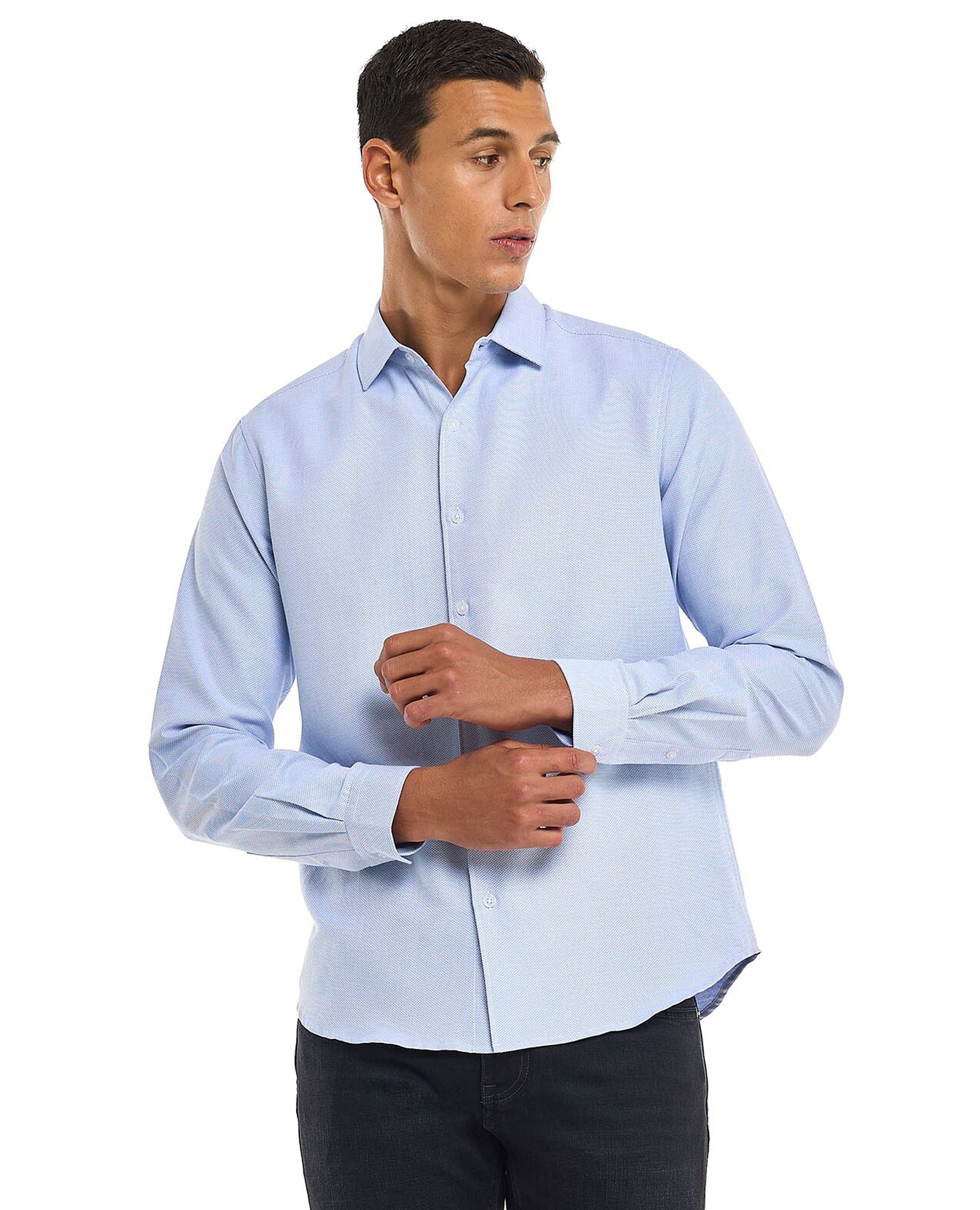 Textured Shirt with Classic Collar and Long Sleeves