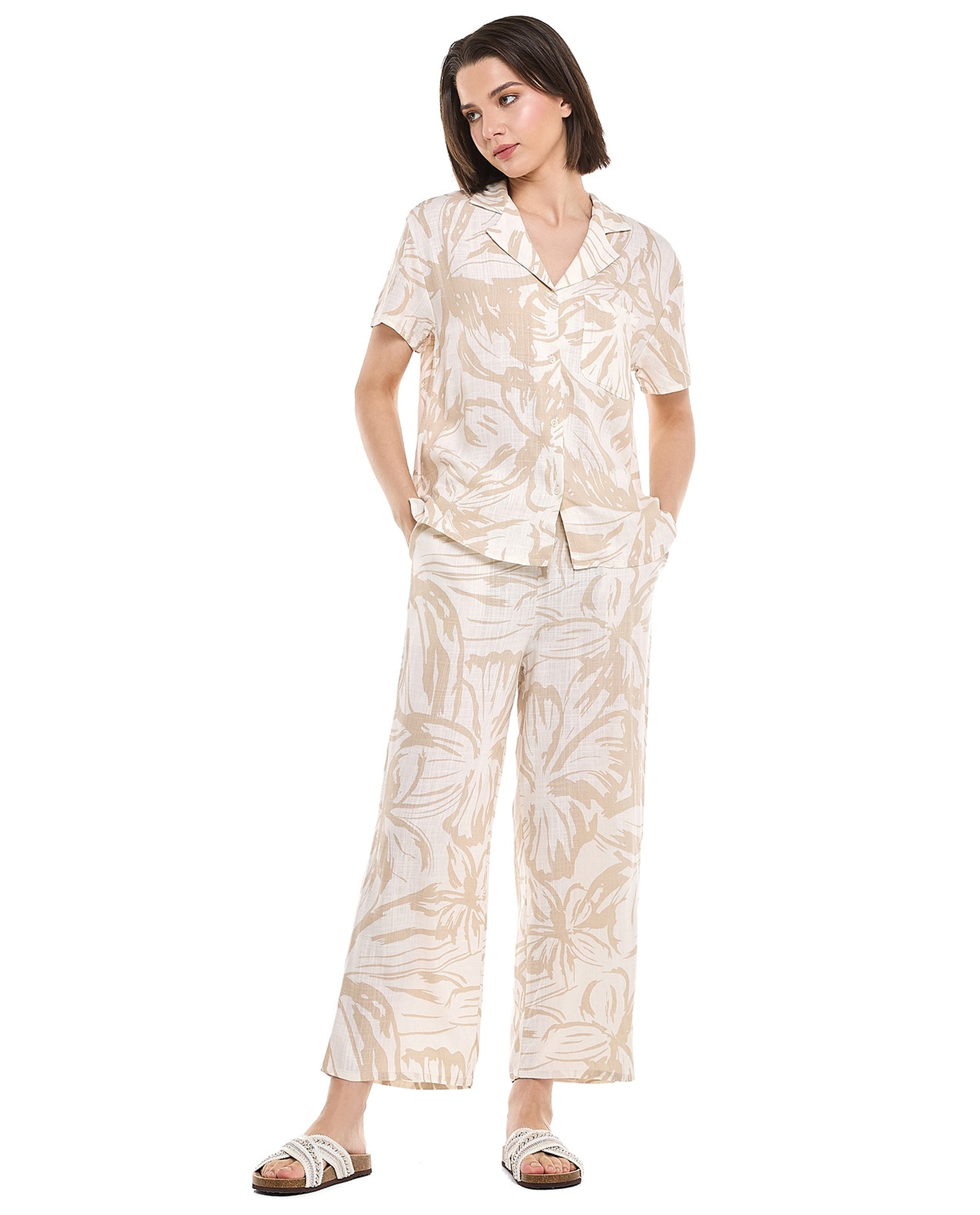 Printed Wide Leg Pants with Drawstring Closure