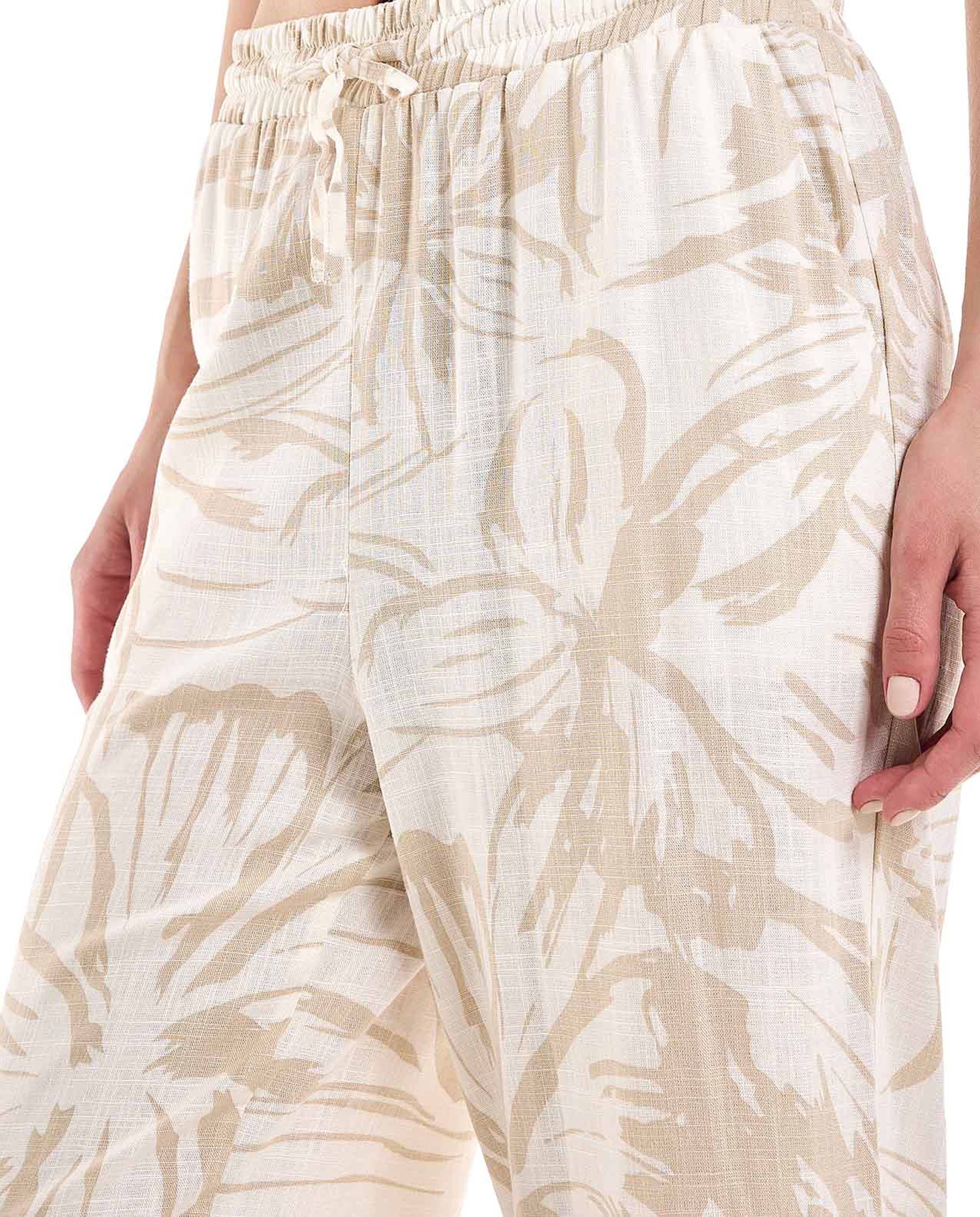 Printed Wide Leg Pants with Drawstring Closure