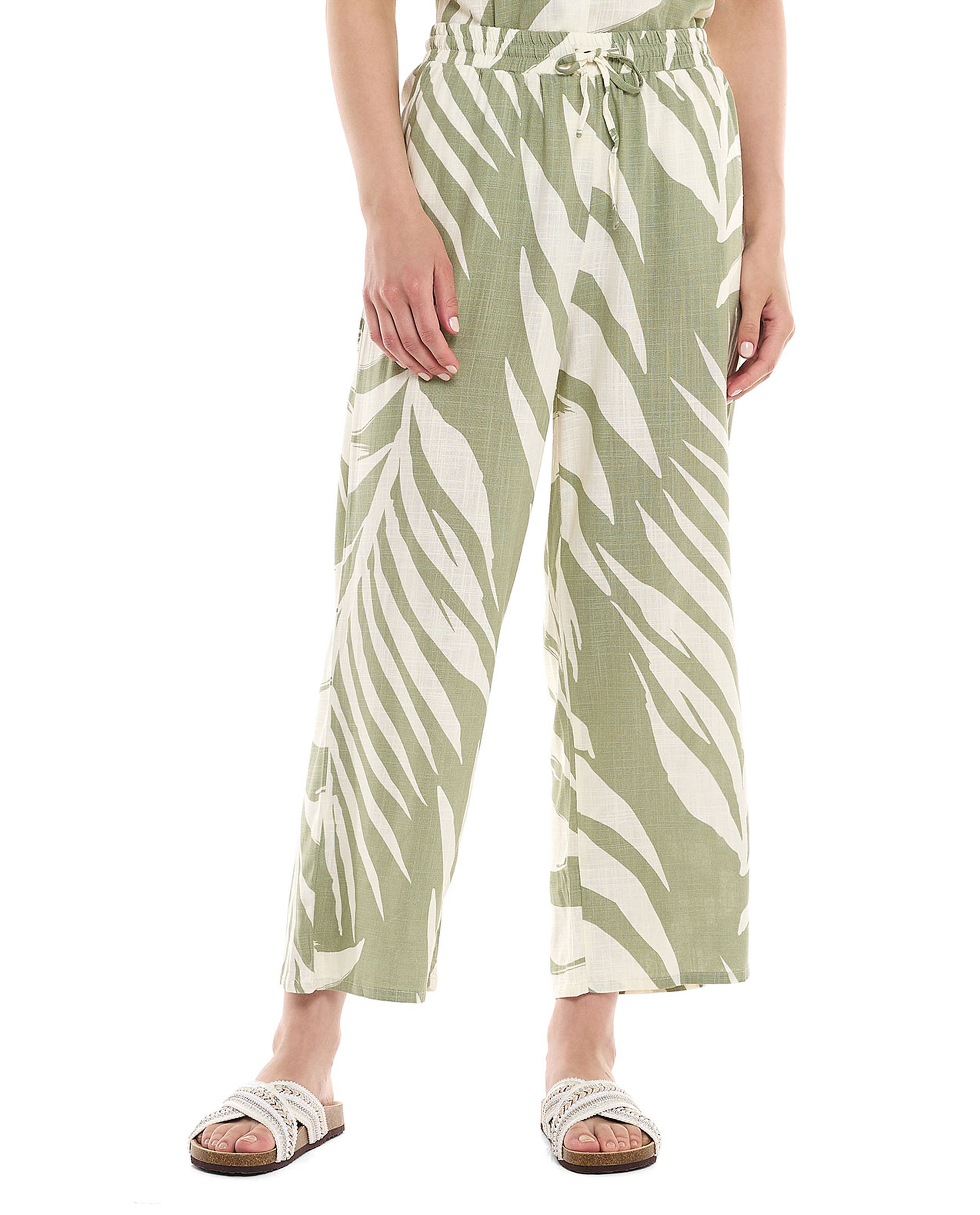 Printed Wide Leg Pants with Drawstring Closure