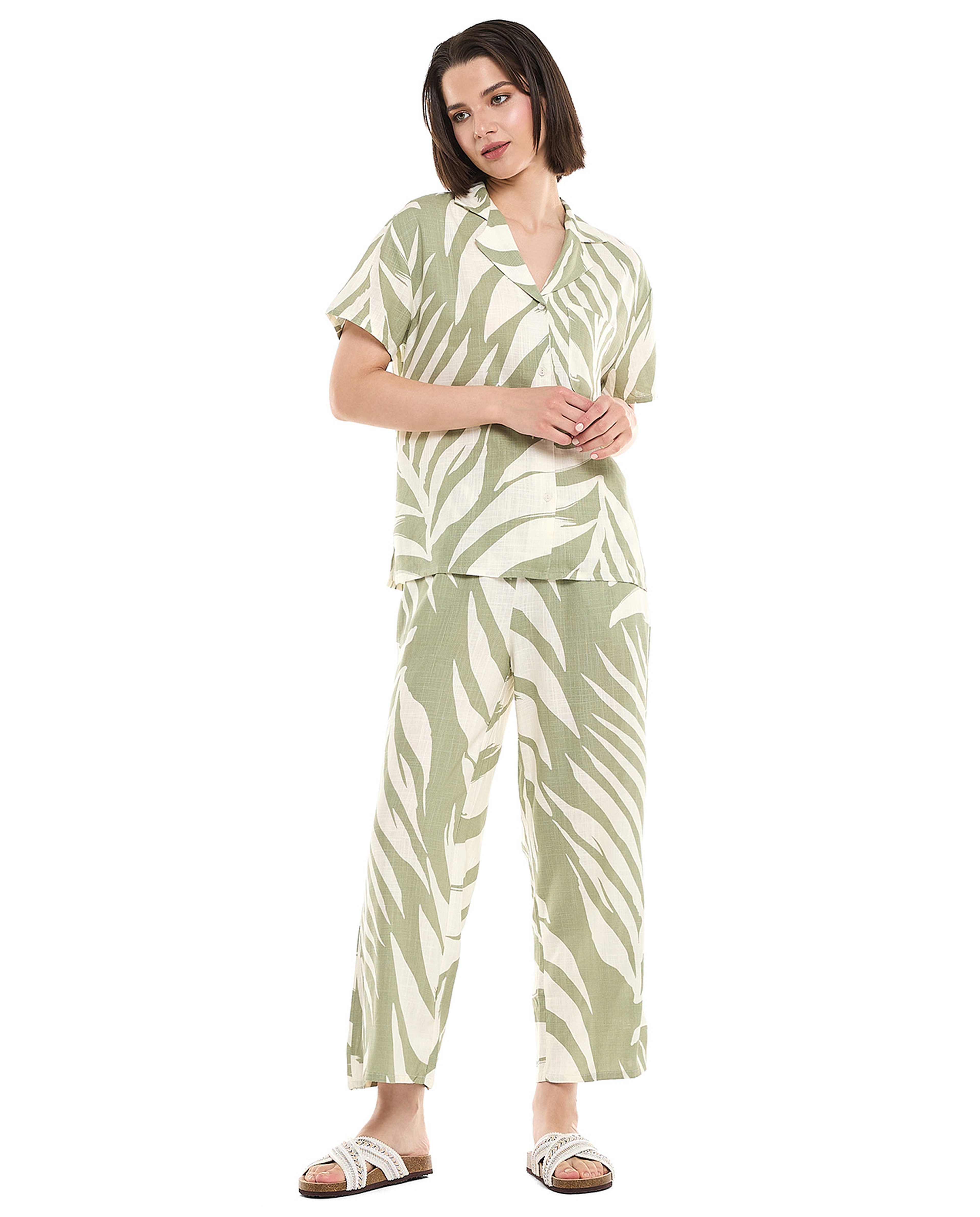 Printed Wide Leg Pants with Drawstring Closure