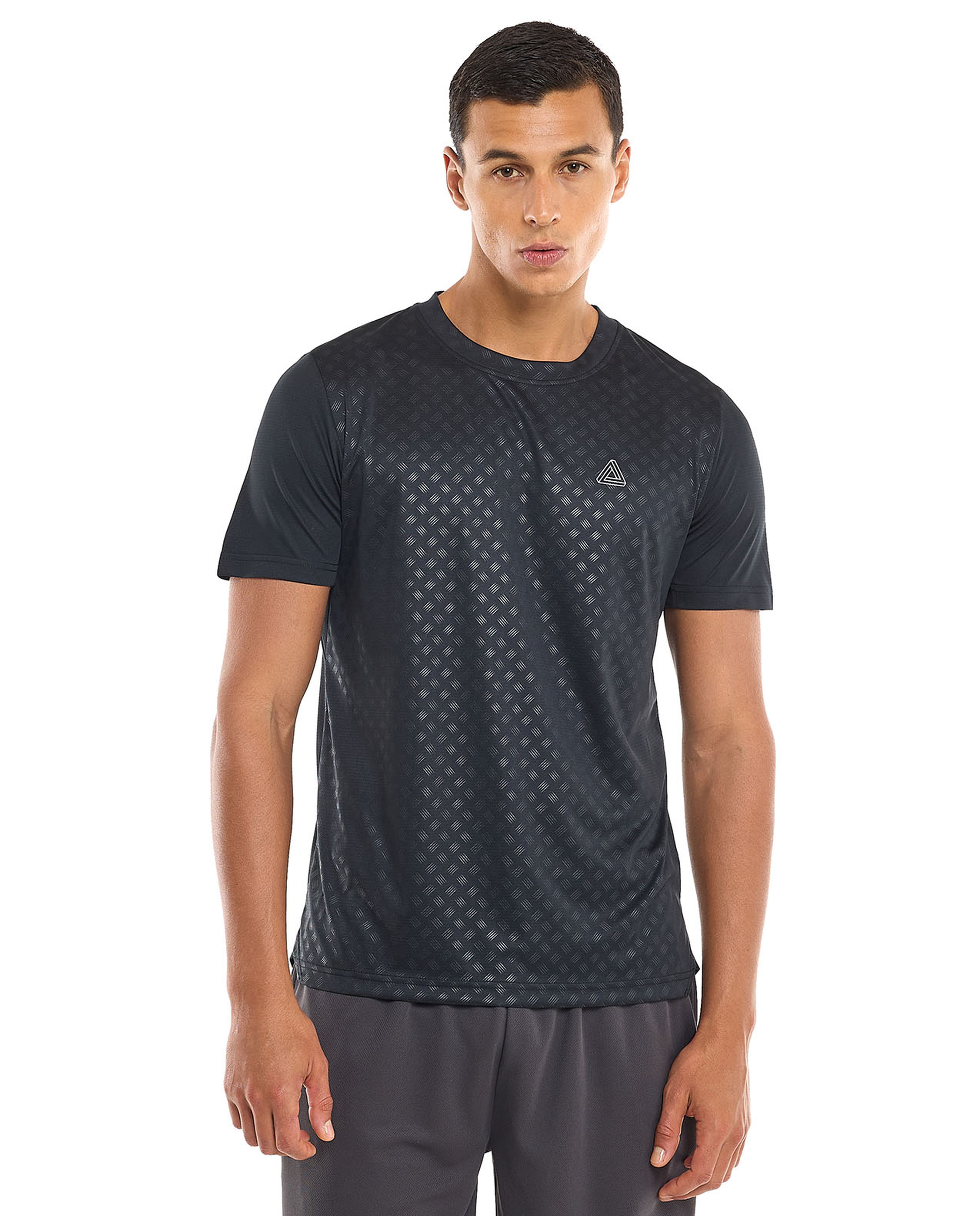 Patterned Active T-Shirt with Crew Neck and Short Sleeves