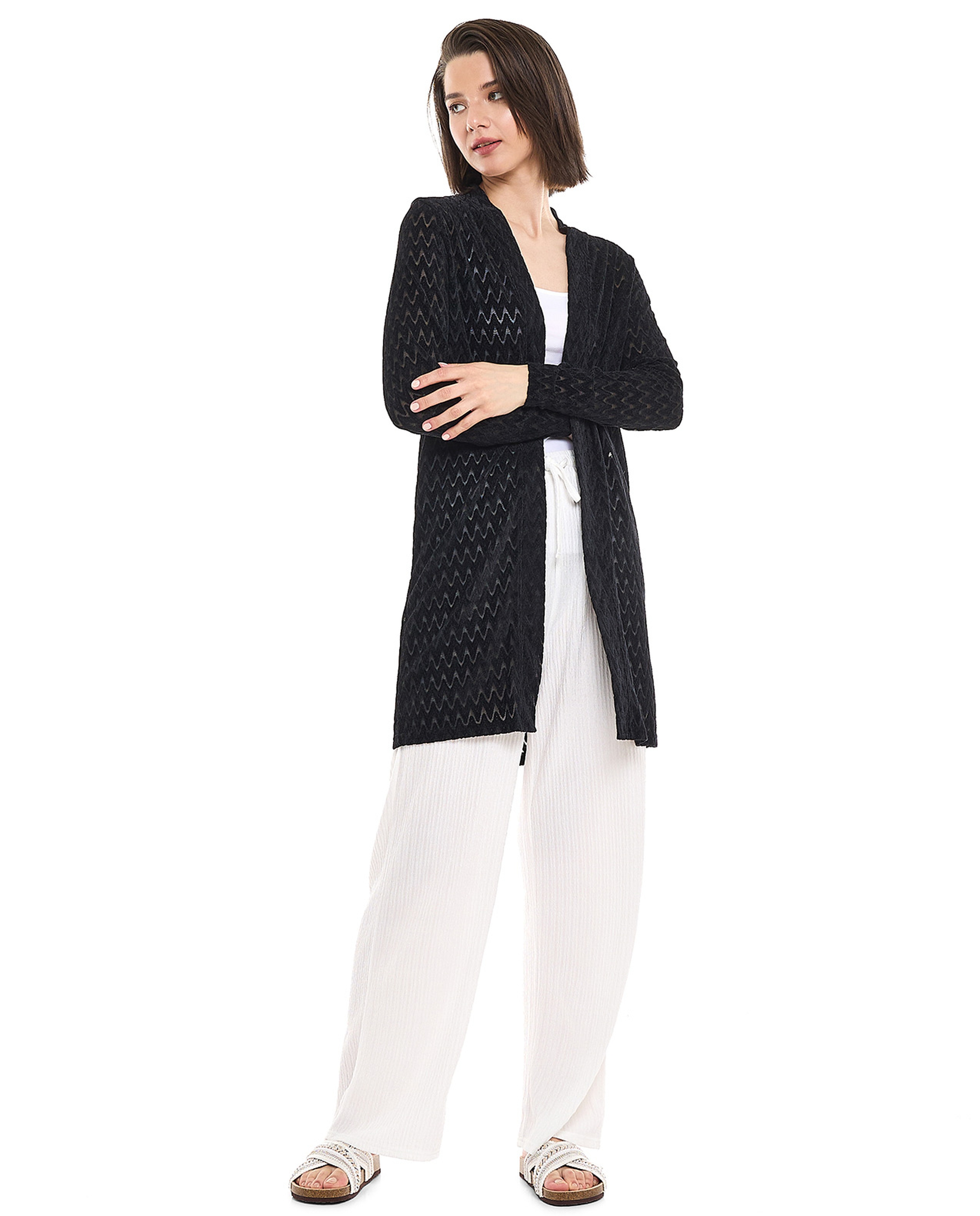 Self Patterned Long Sleeves Kimono