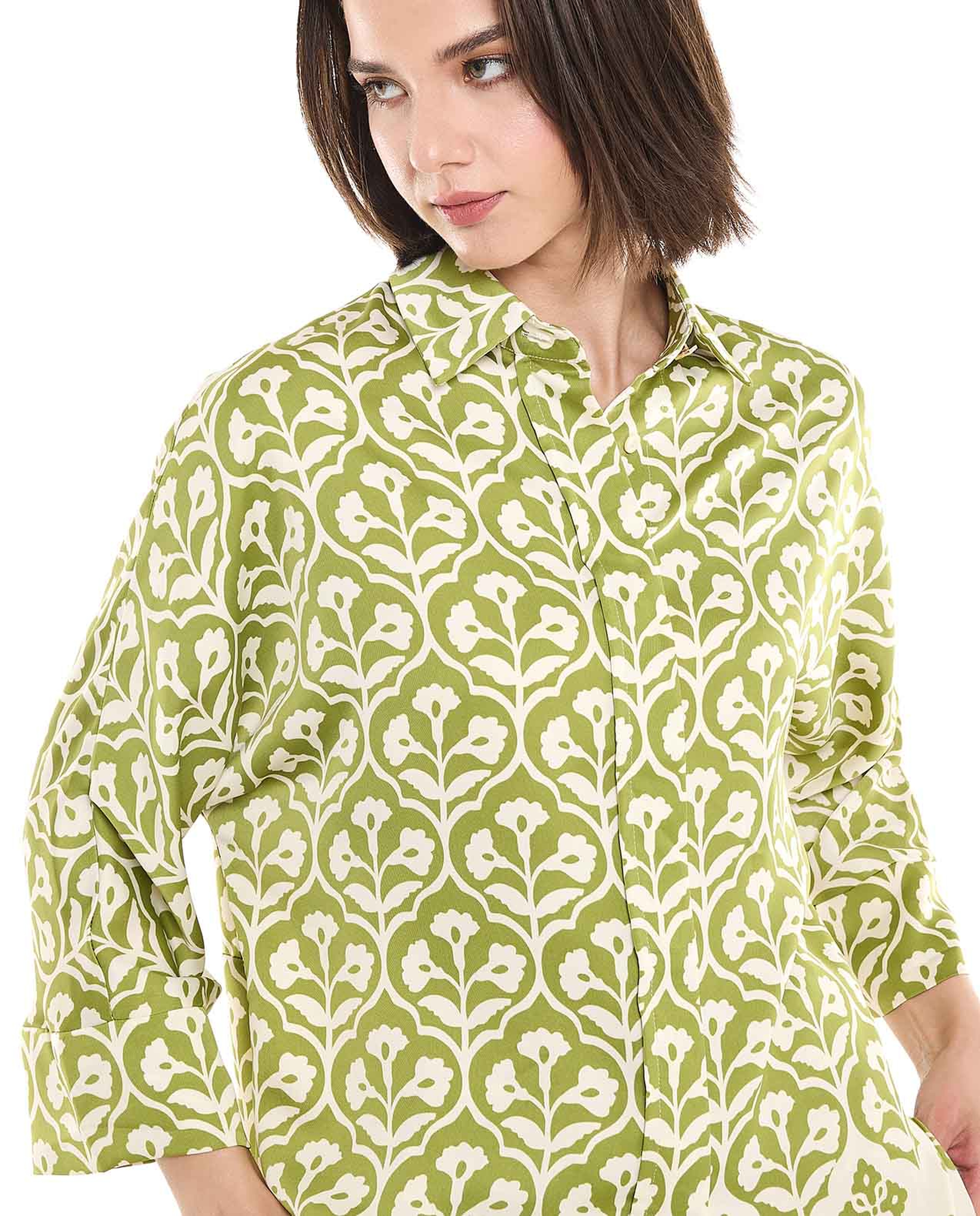 Patterned Shirt with Classic Collar and 3/4 Sleeves