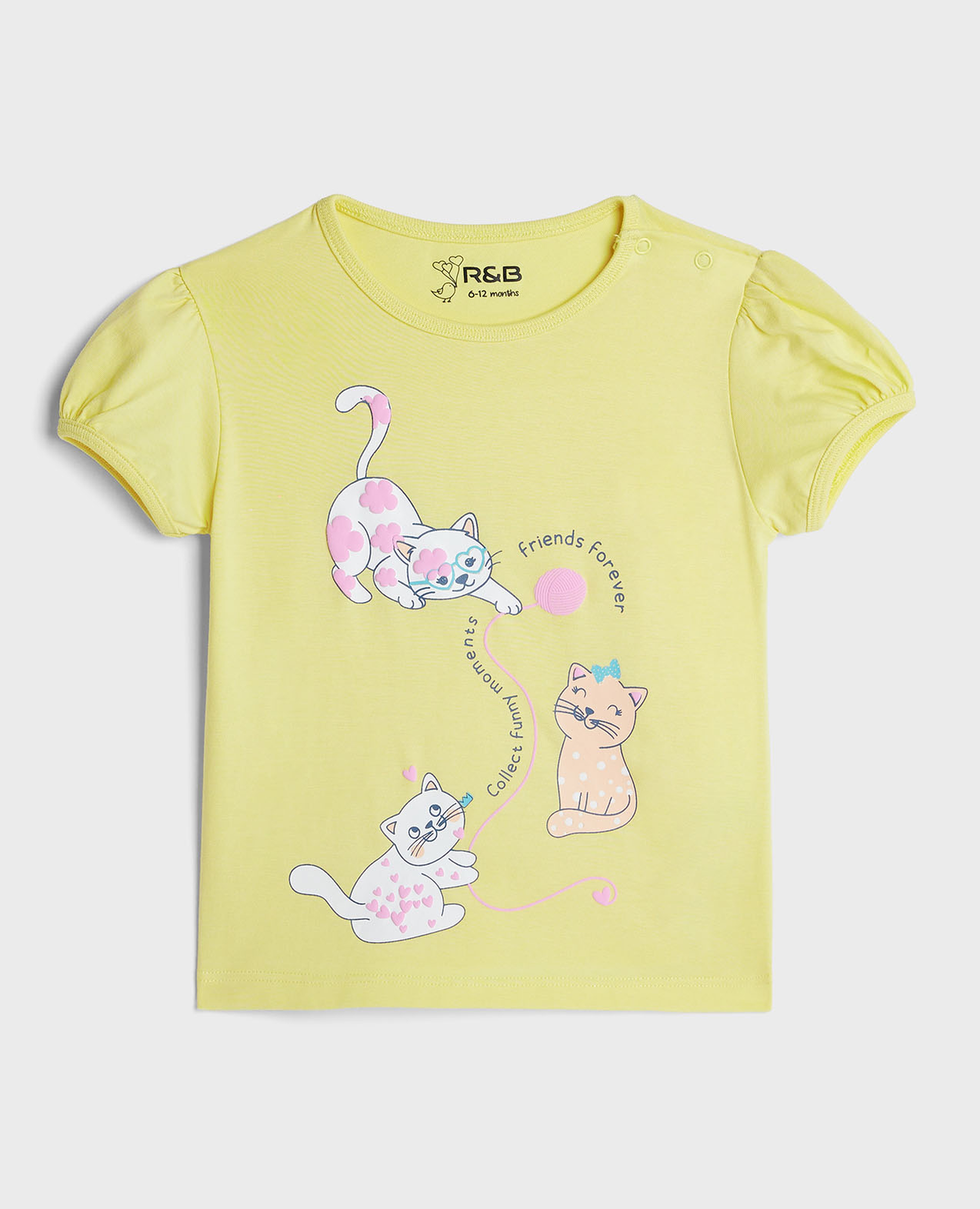 Printed Top with Crew Neck and Puff Sleeves