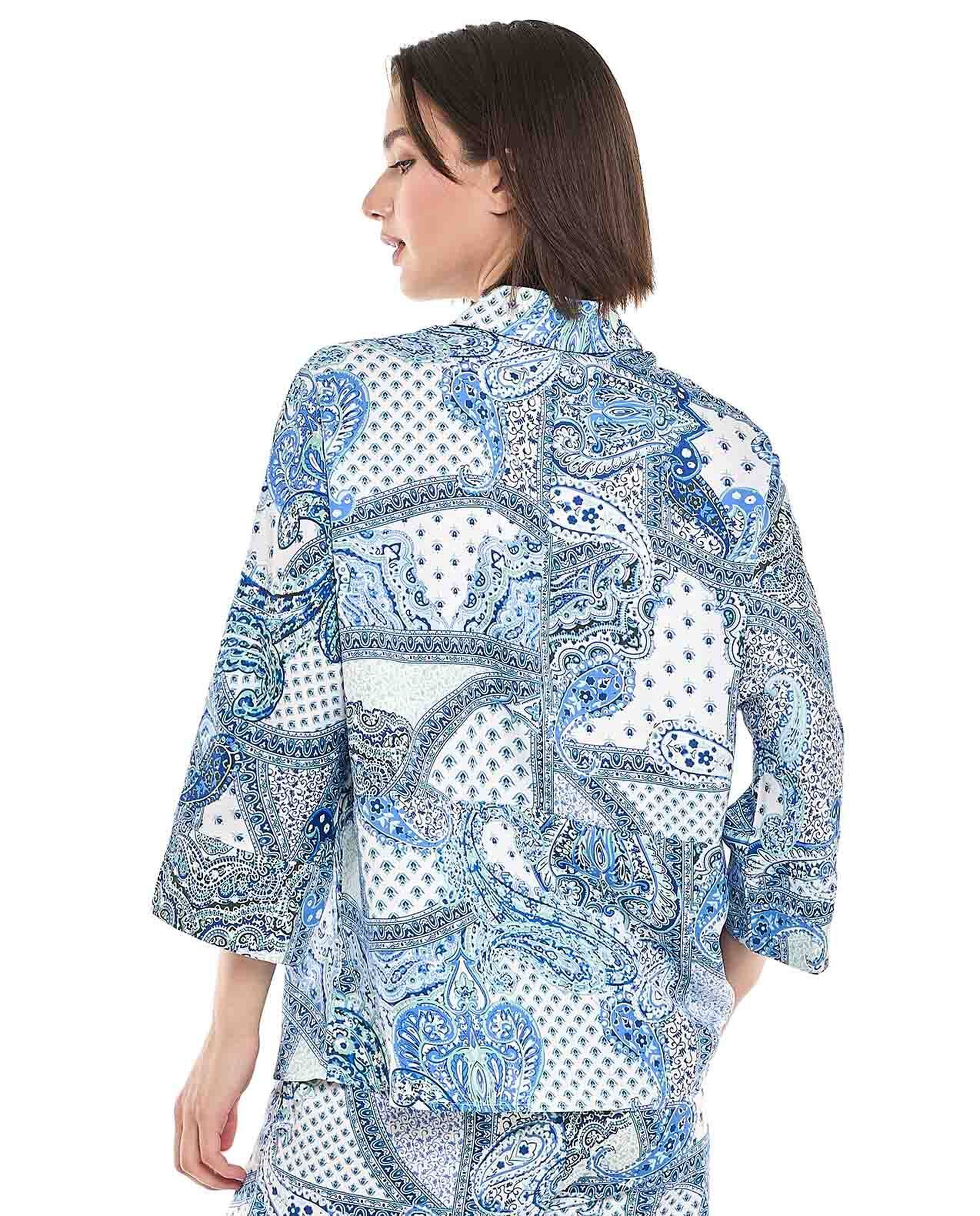 Patterned Shirt with Classic Collar and 3/4 Sleeves