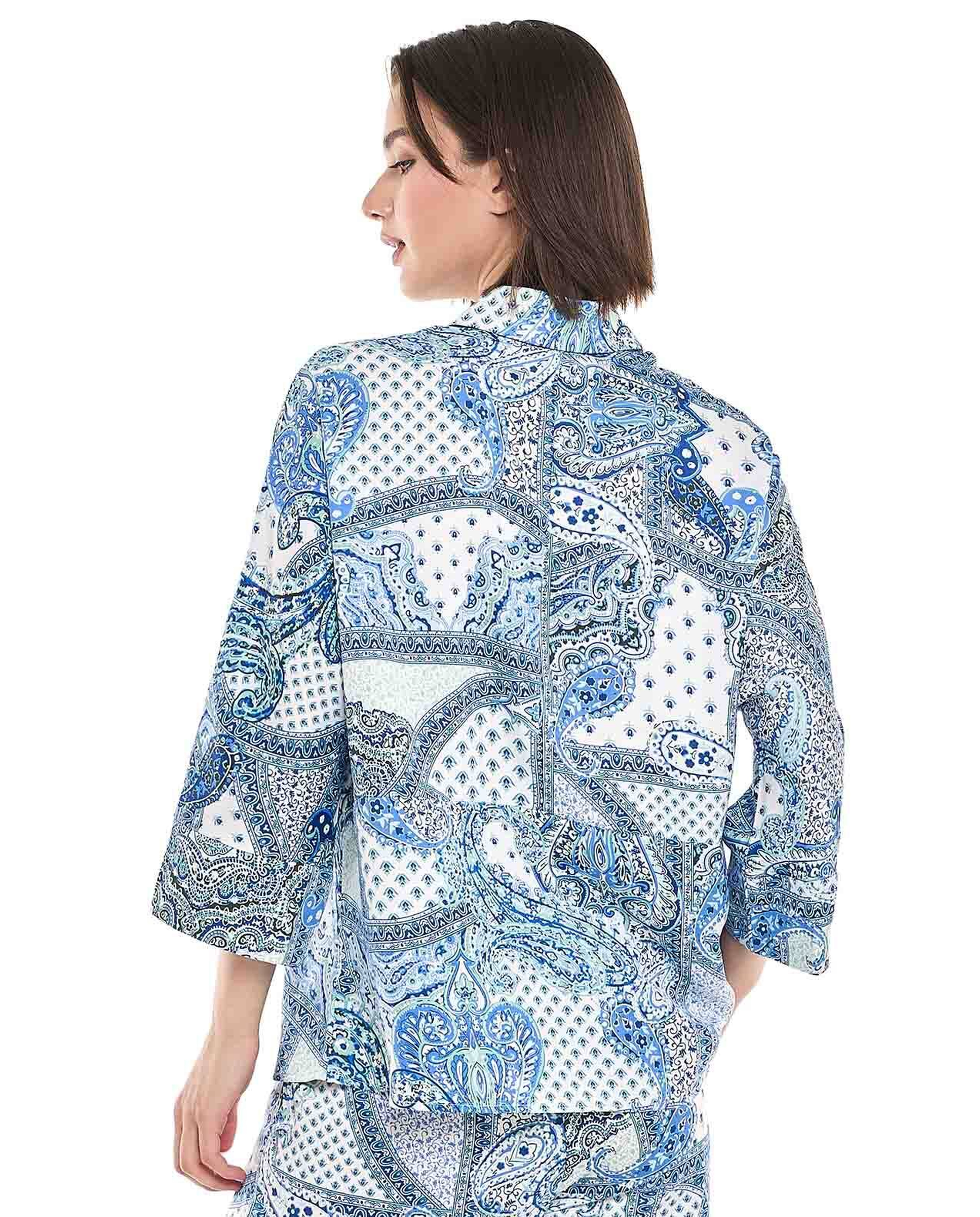 Patterned Shirt with Classic Collar and 3/4 Sleeves