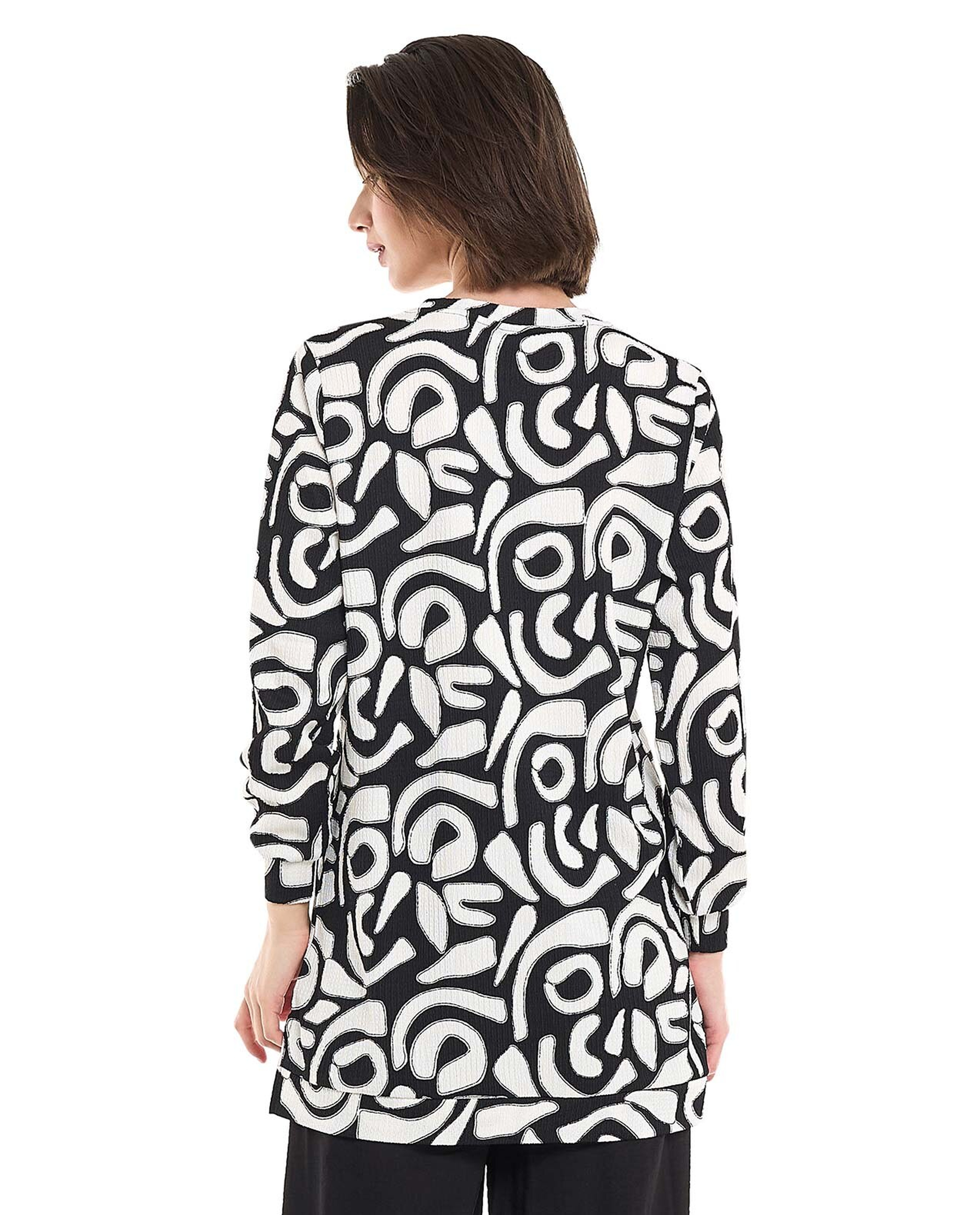 Patterned Tunic with Crew Neck and Long Sleeves