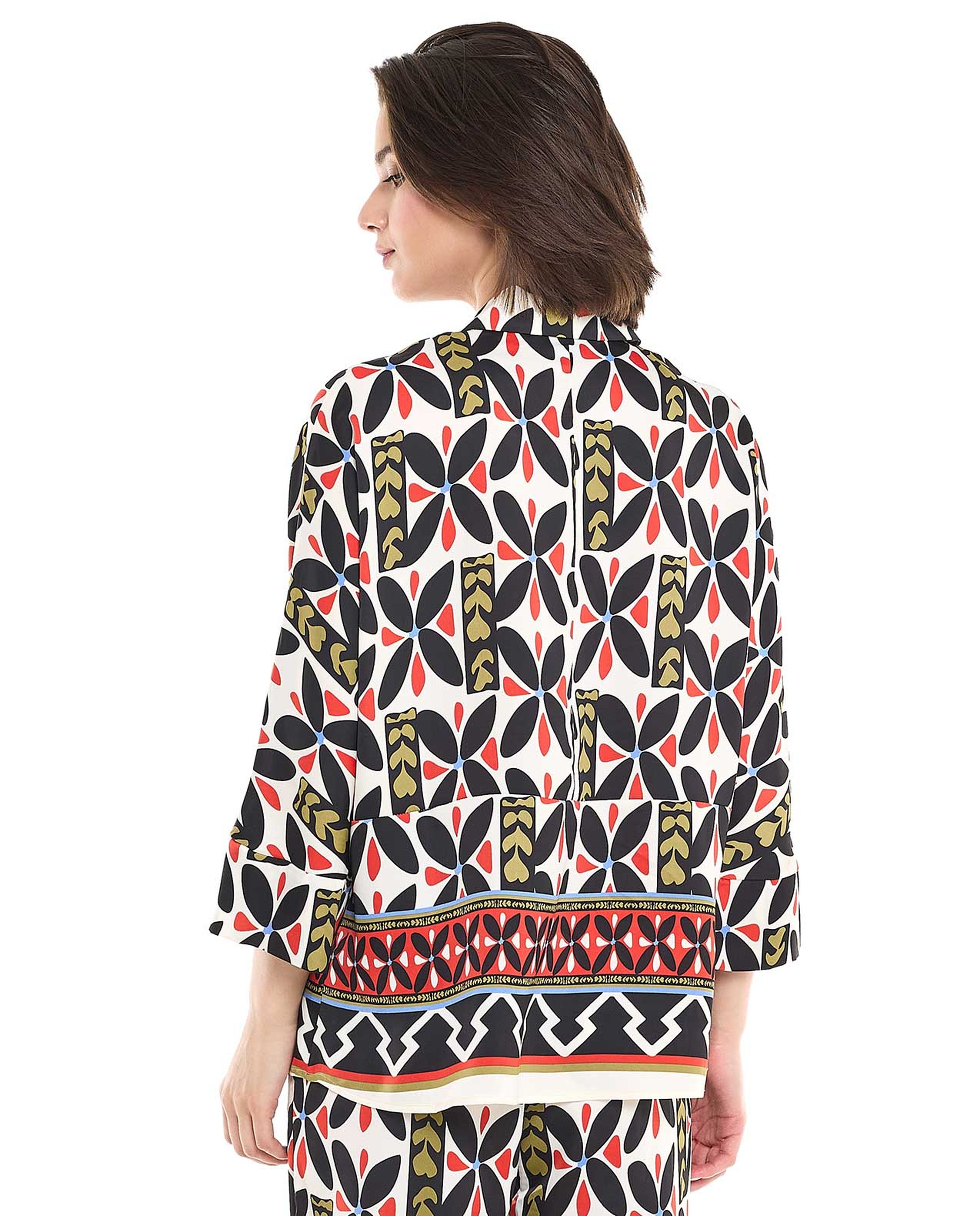 Patterned Shirt with Classic Collar and 3/4 Sleeves