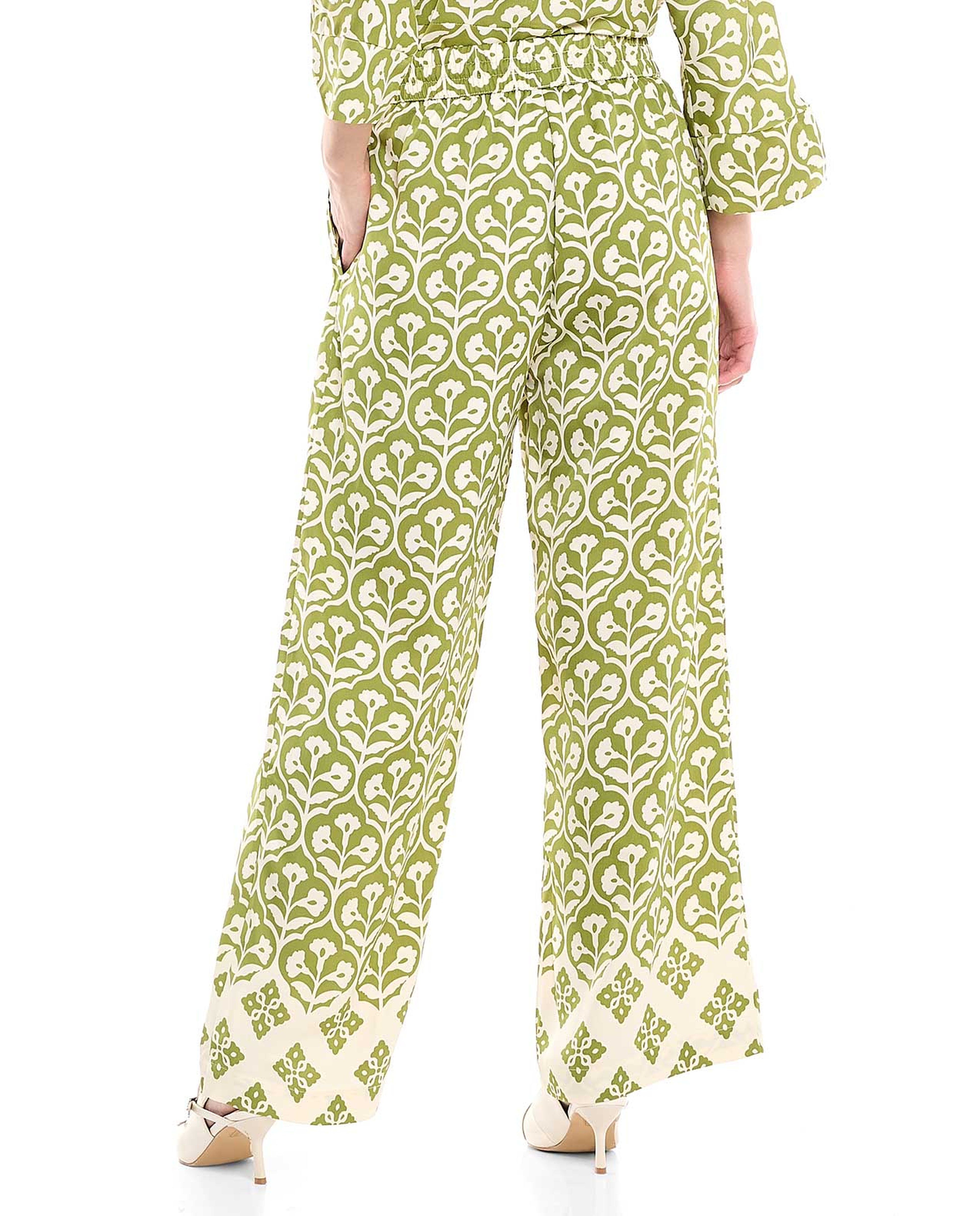 Patterned Wide Leg Pants with Drawstring Waist