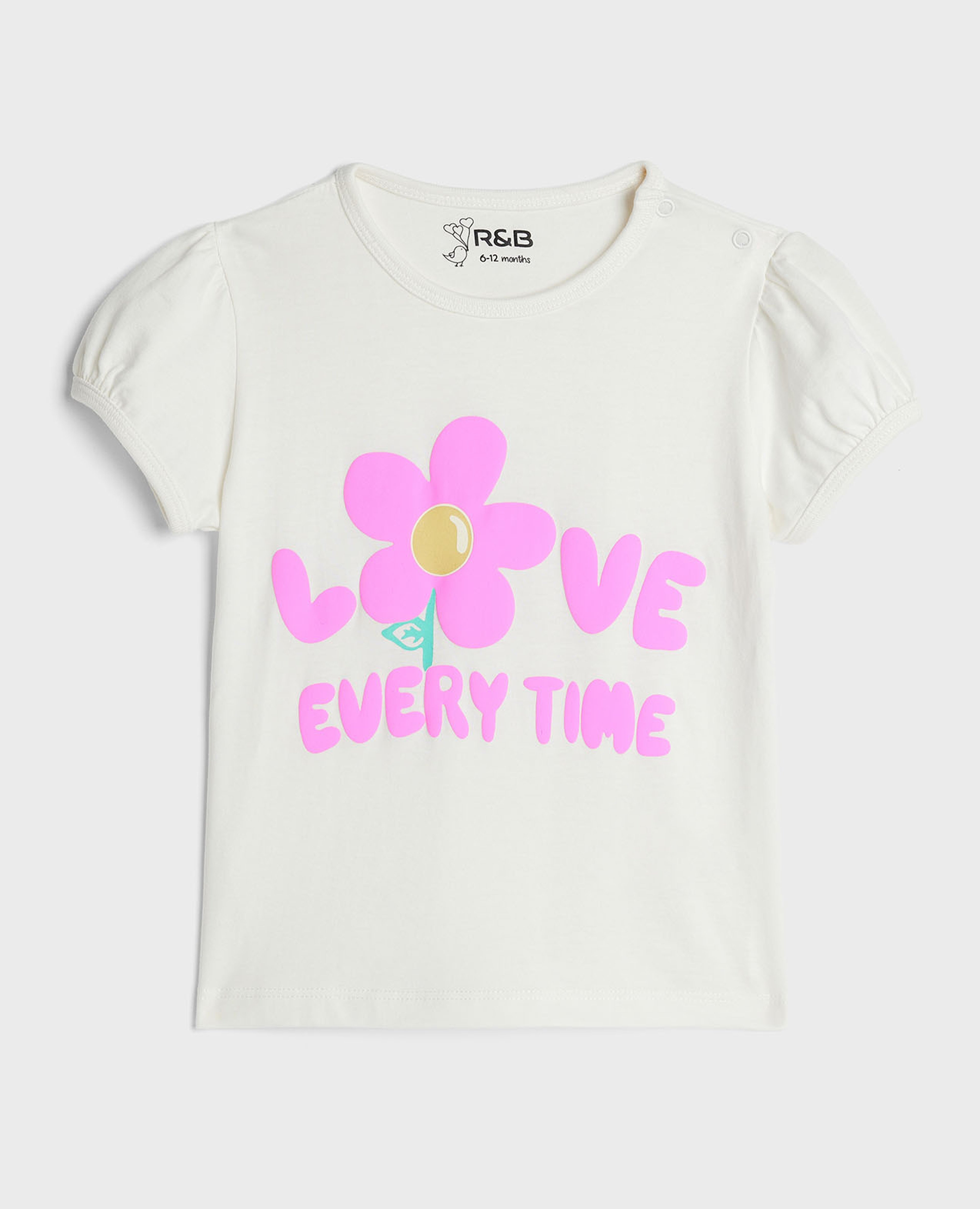 Printed Top with Crew Neck and Puff Sleeves