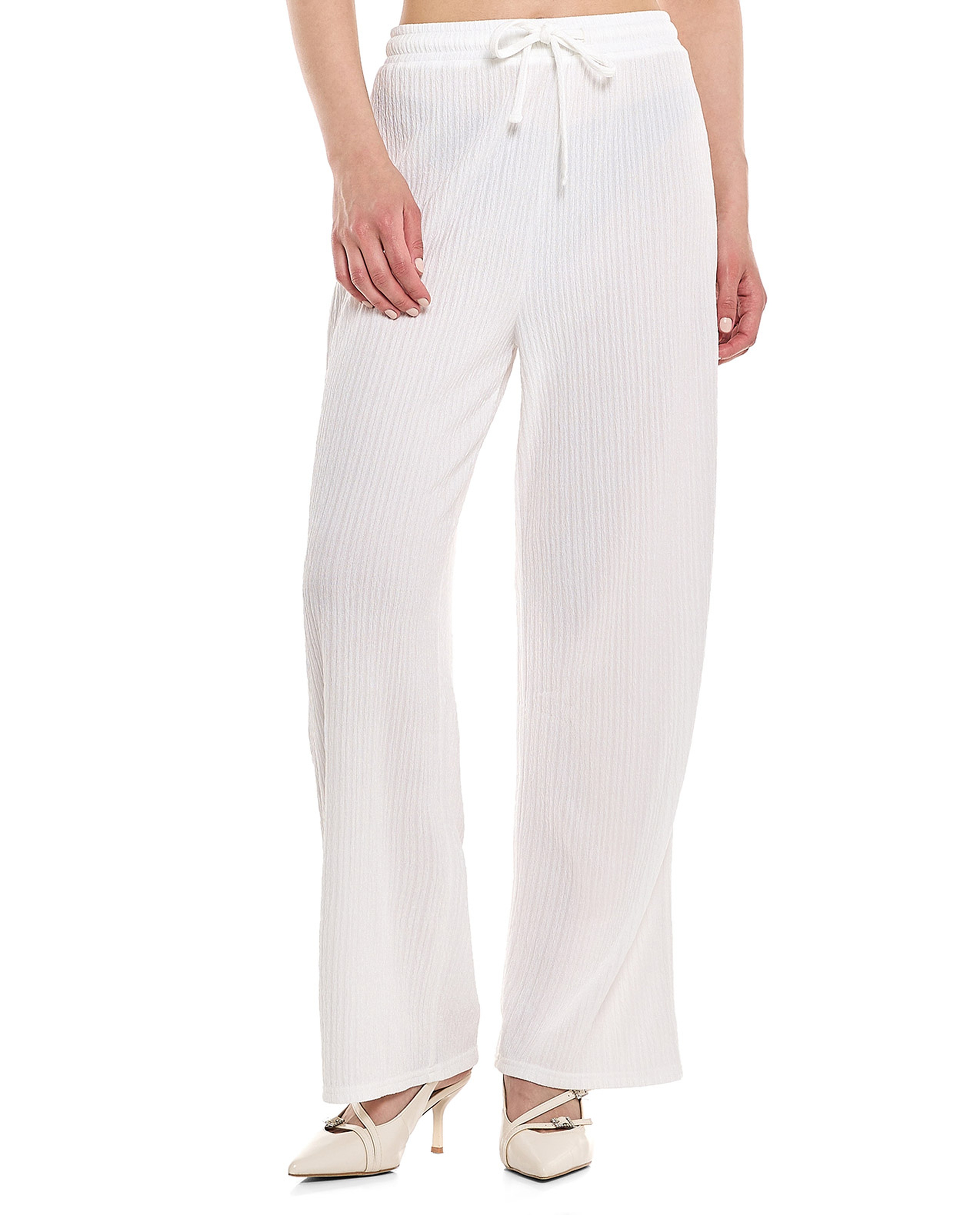 Textured Straight Fit Pants with Drawstring Closure