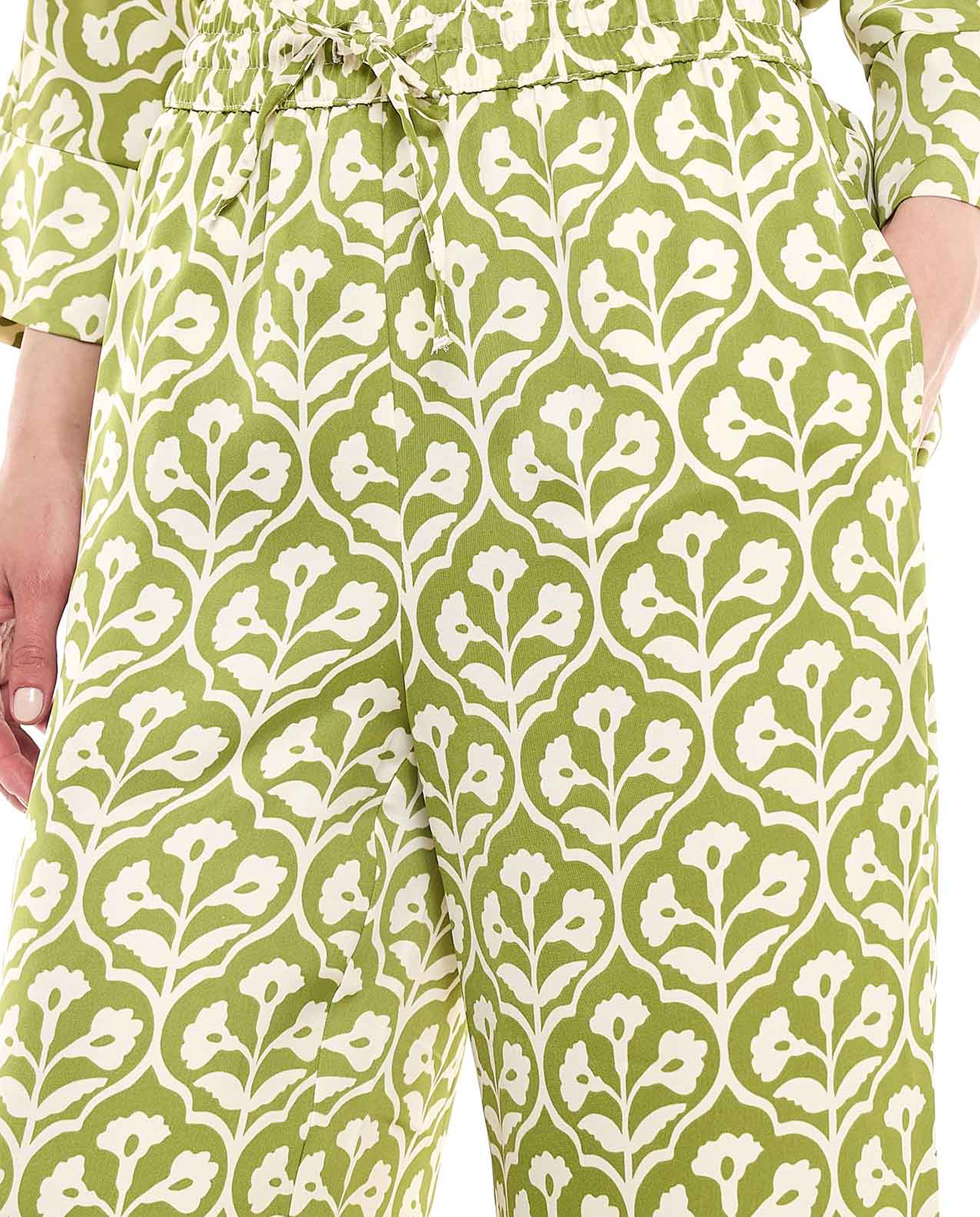 Patterned Wide Leg Pants with Drawstring Waist