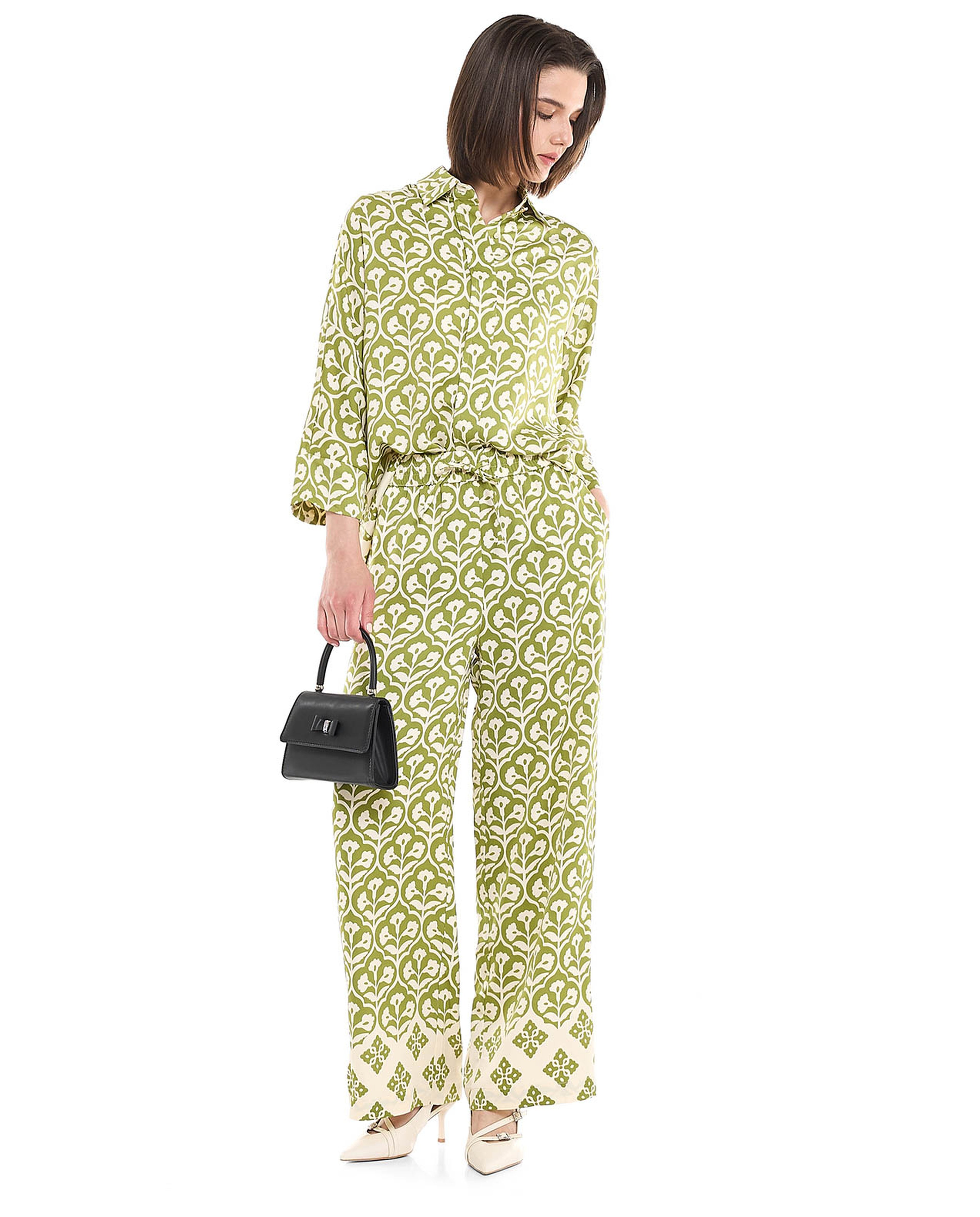 Patterned Wide Leg Pants with Drawstring Waist