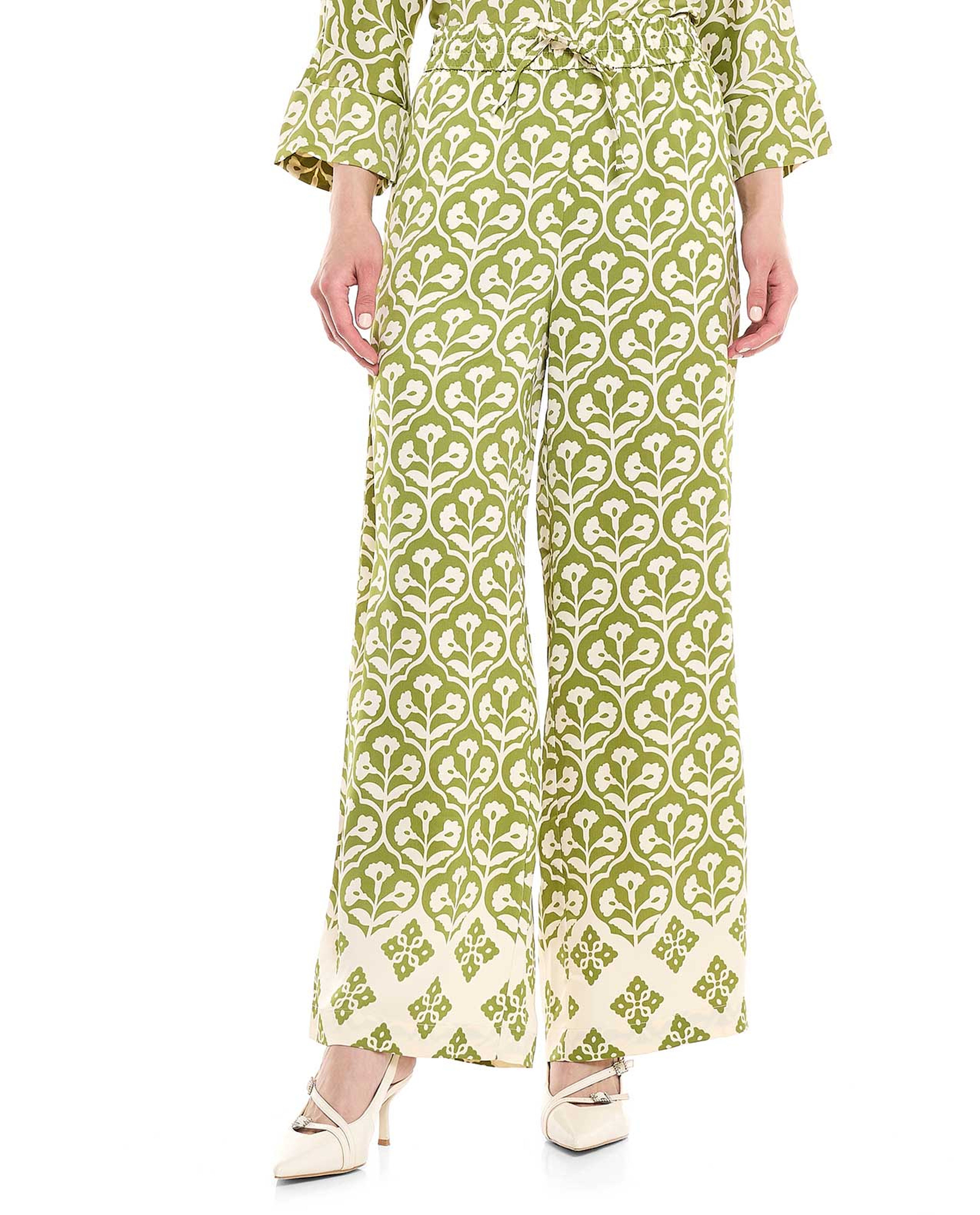 Patterned Wide Leg Pants with Drawstring Waist