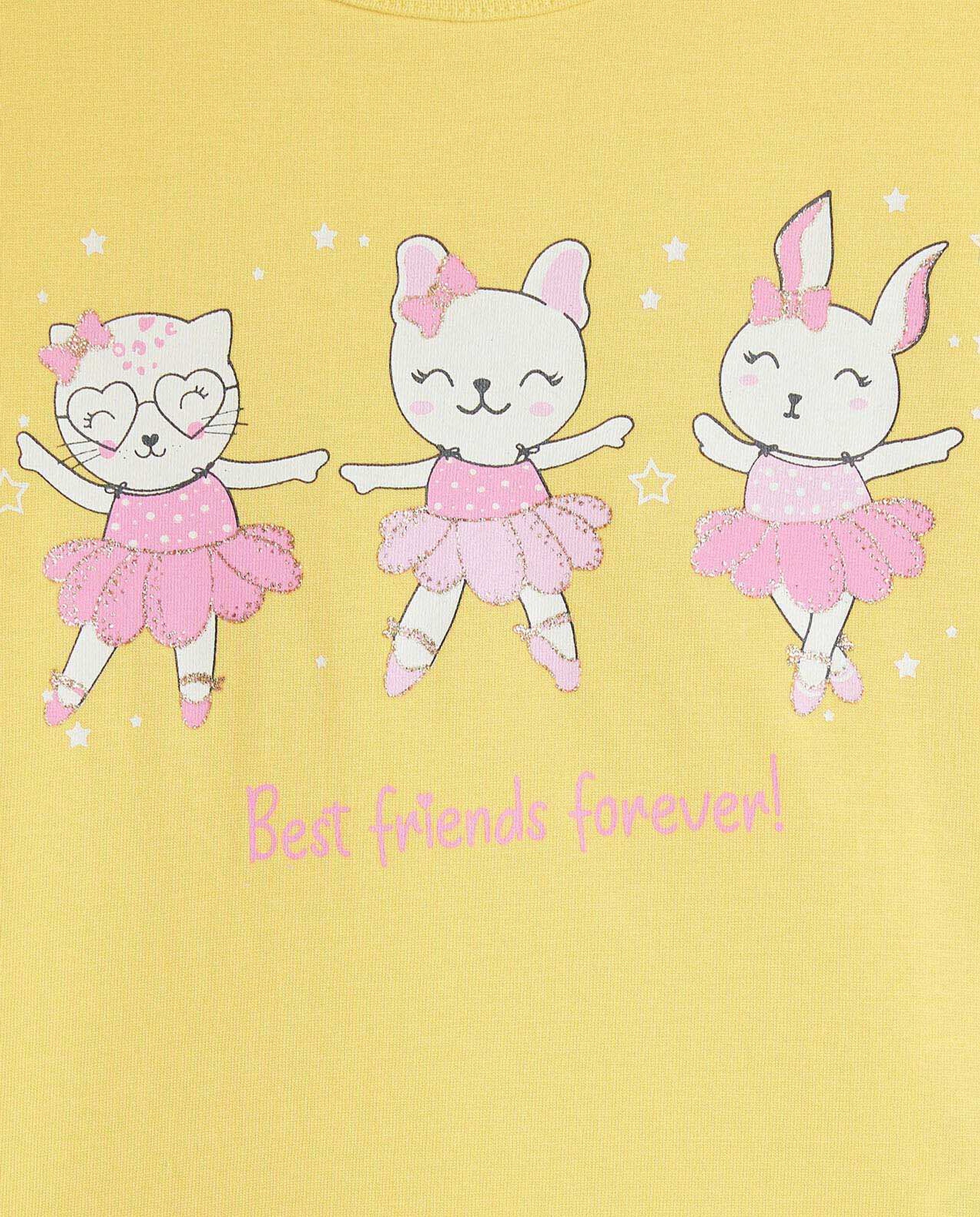 Printed Top with Crew Neck and Puff Sleeves