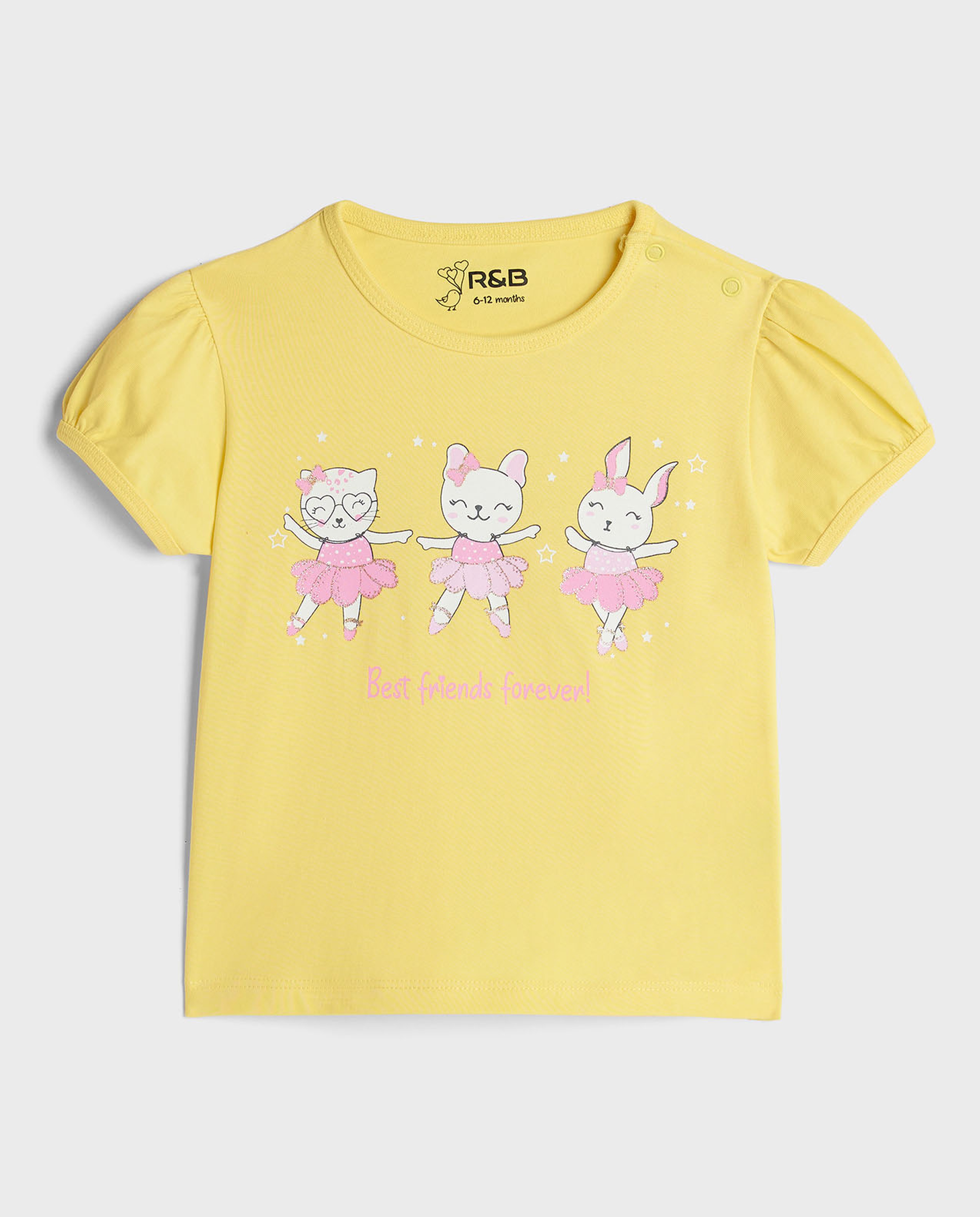 Printed Top with Crew Neck and Puff Sleeves