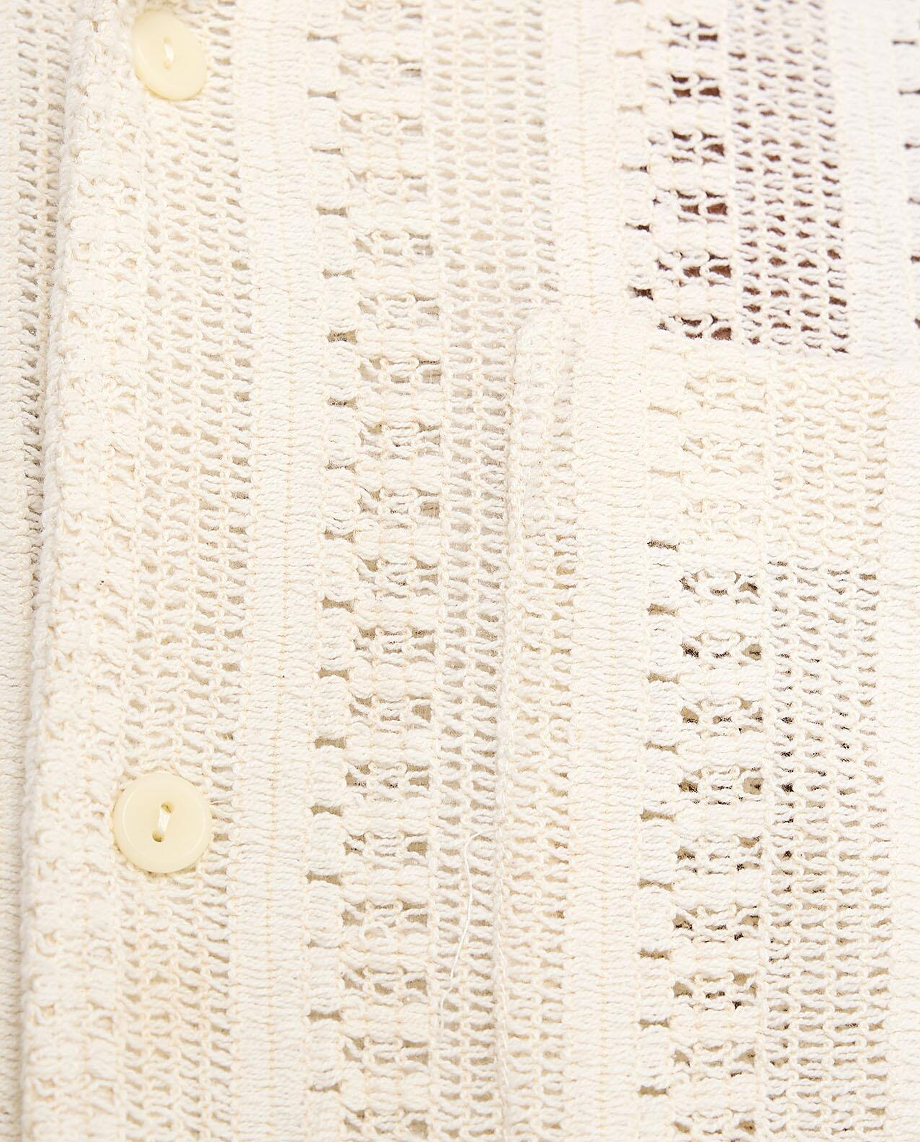 Openwork Shirt with Revere Collar and Short Sleeves