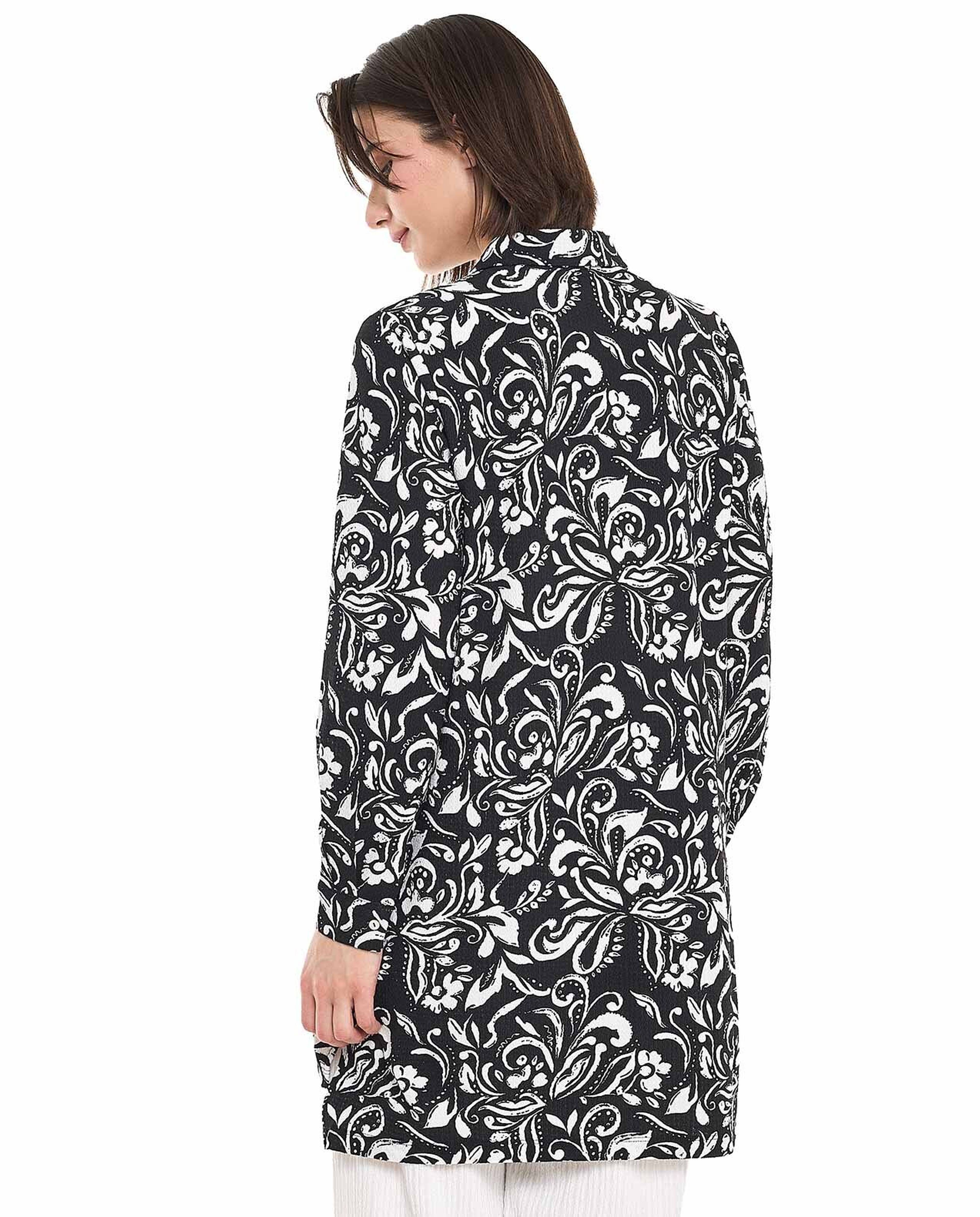 Patterned Tunic with Classic Collar and Long Sleeves