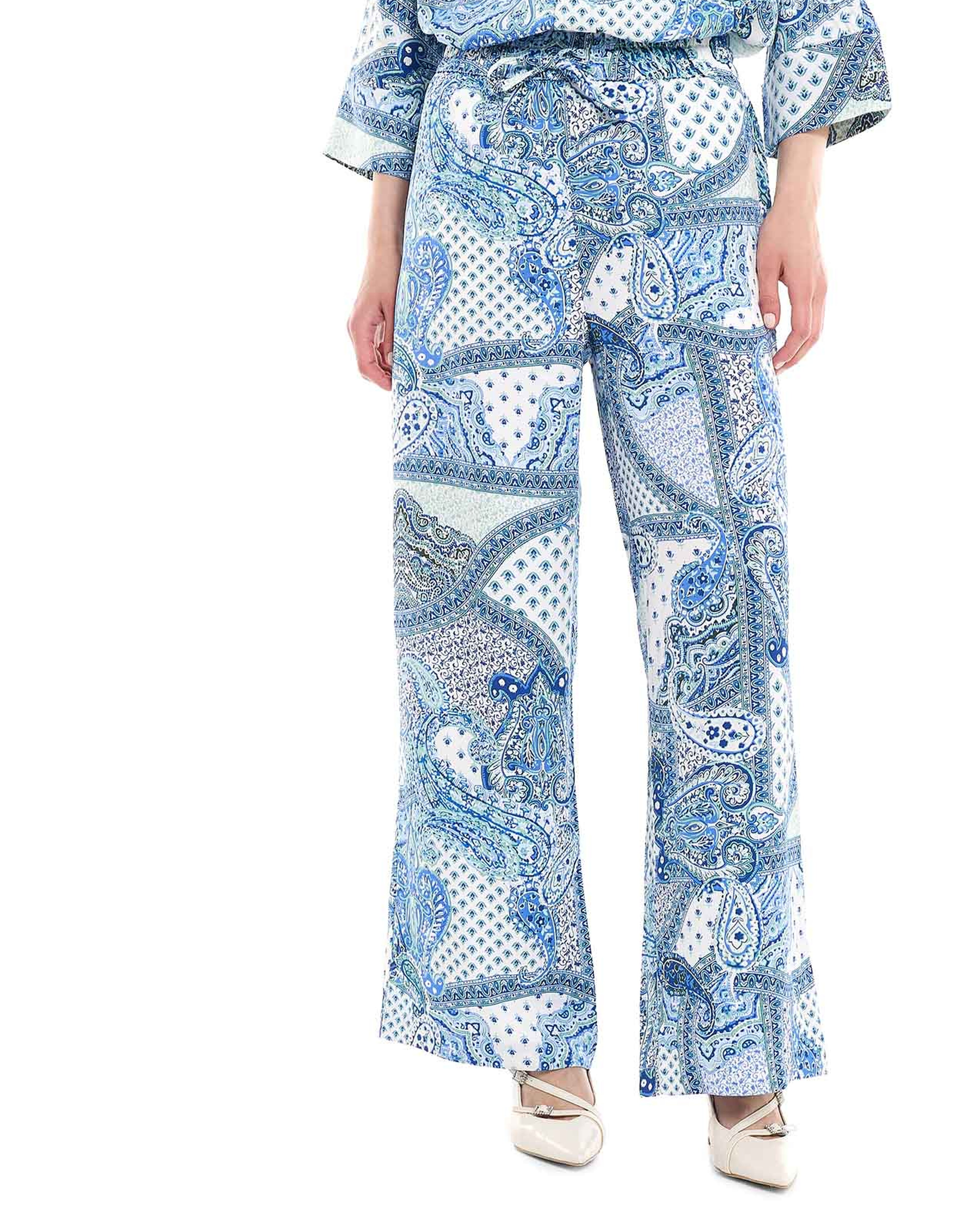 Patterned Wide Leg Pants with Drawstring Waist