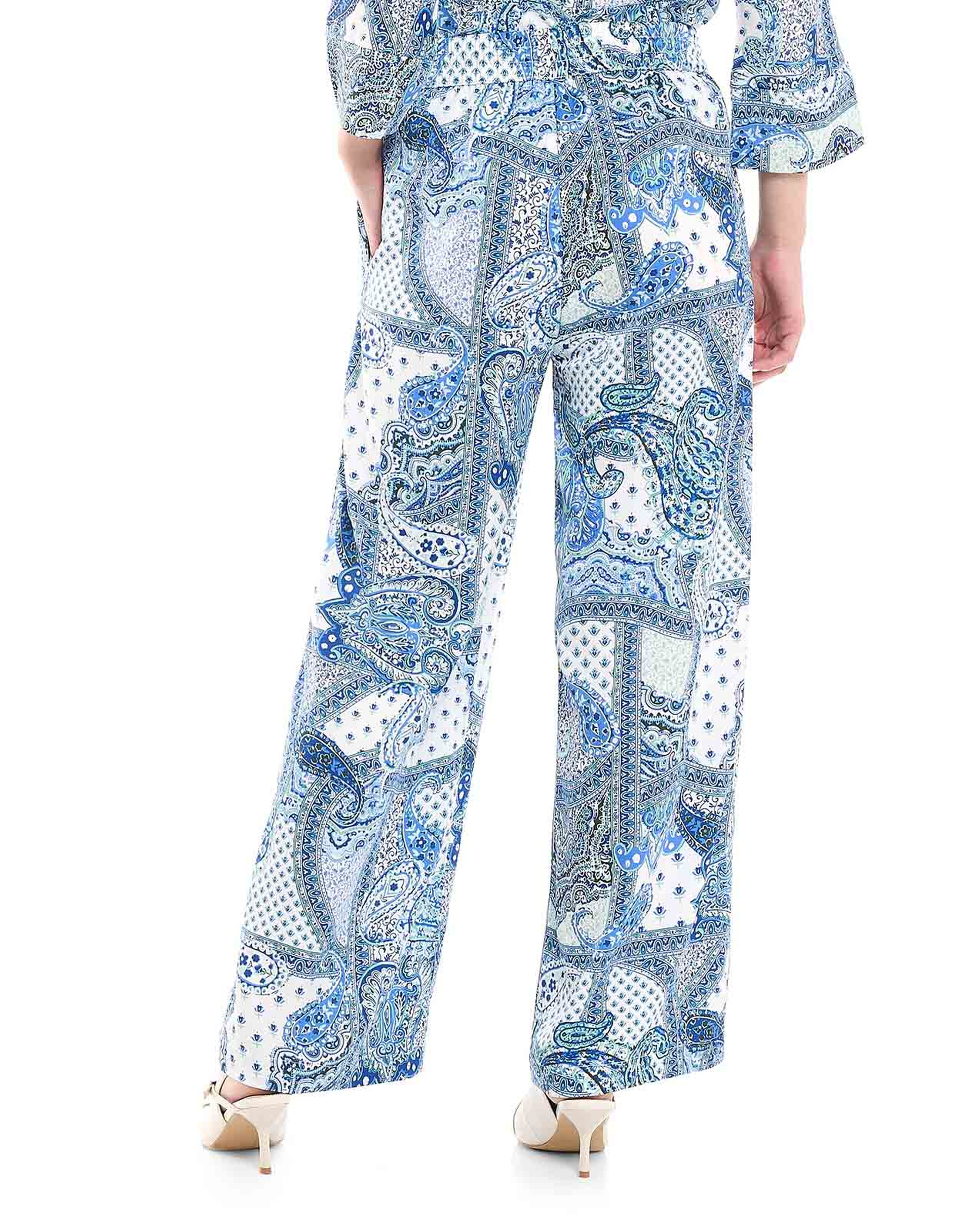 Patterned Wide Leg Pants with Drawstring Waist