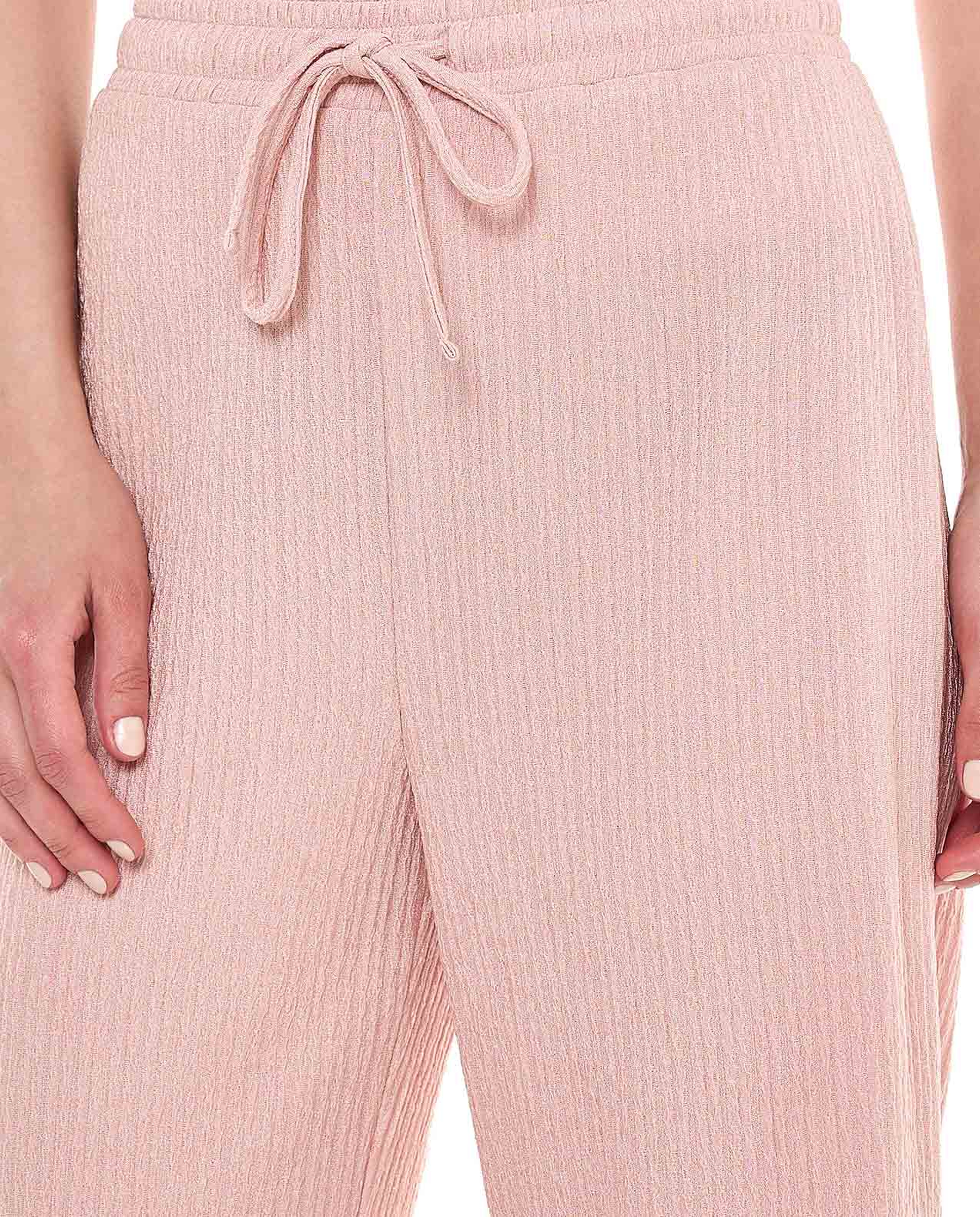 Textured Straight Fit Pants with Drawstring Closure