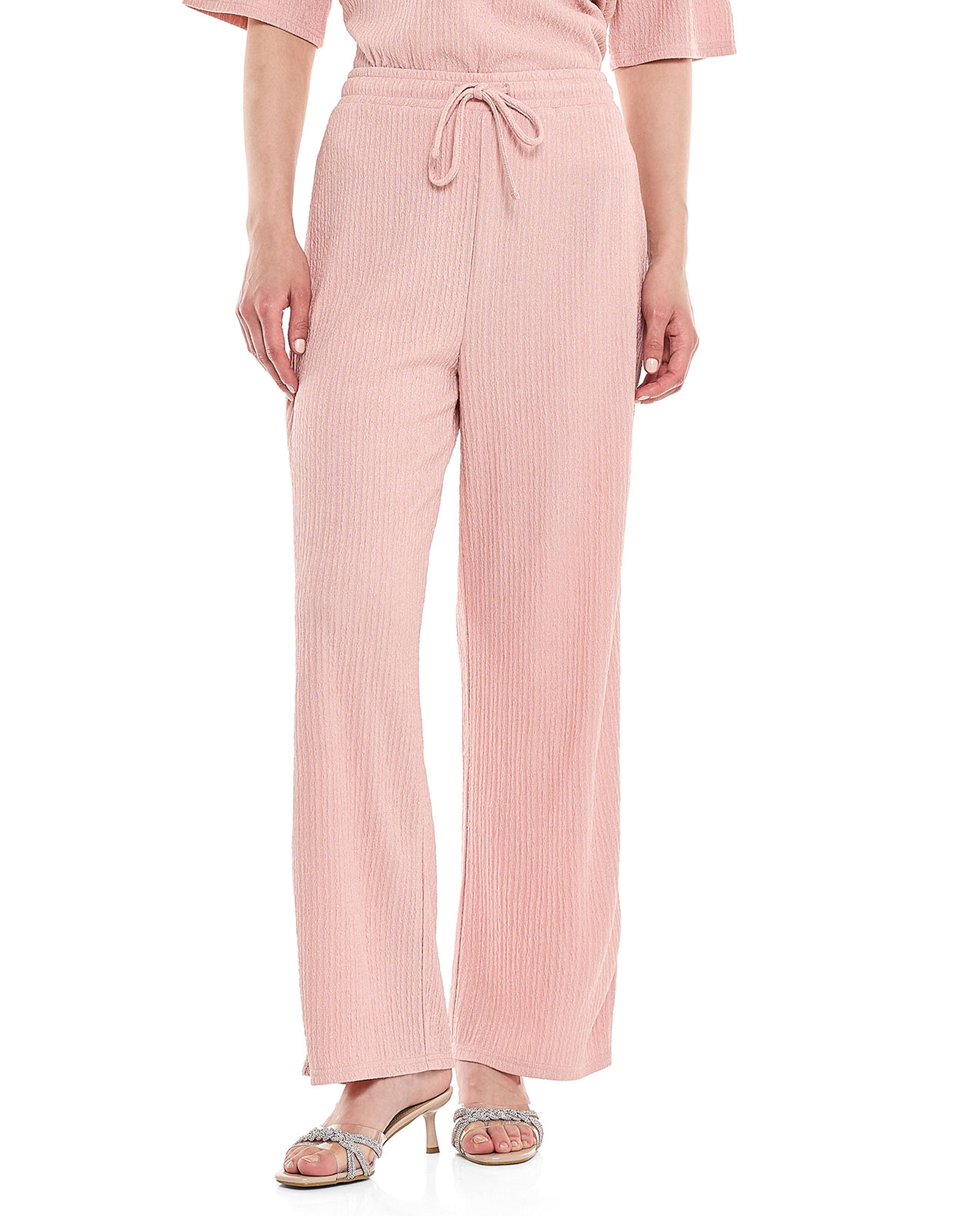 Textured Straight Fit Pants with Drawstring Closure