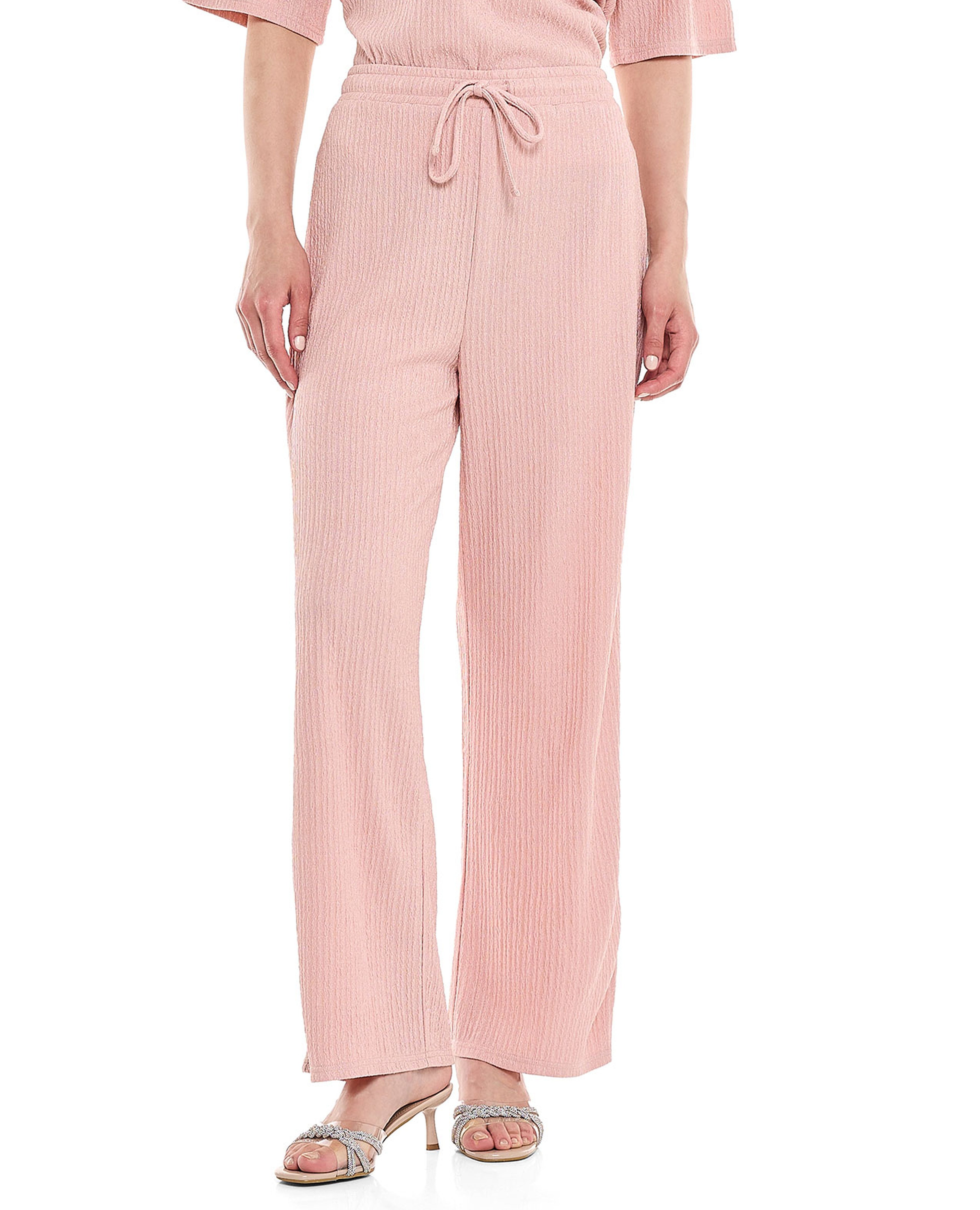 Textured Straight Fit Pants with Drawstring Closure